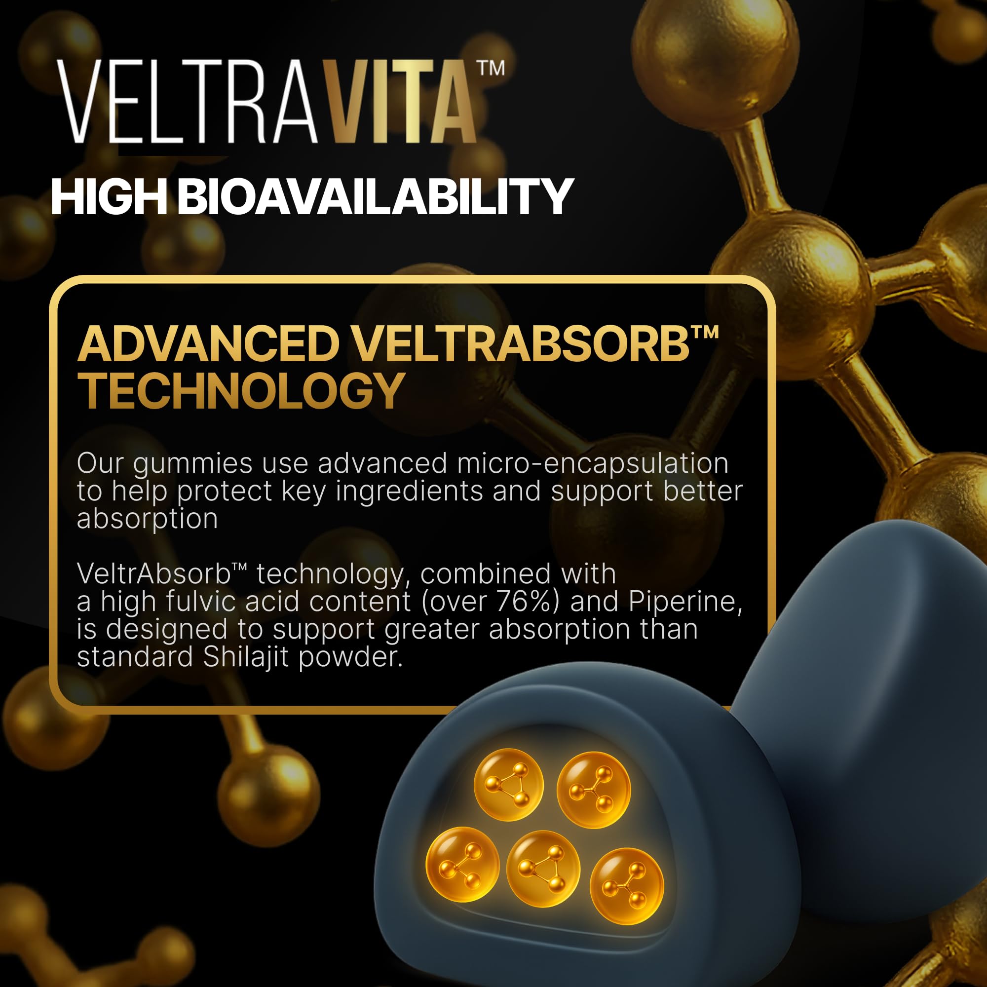 VeltraVita Alpha Shilajit Men's Supplement on a wooden table