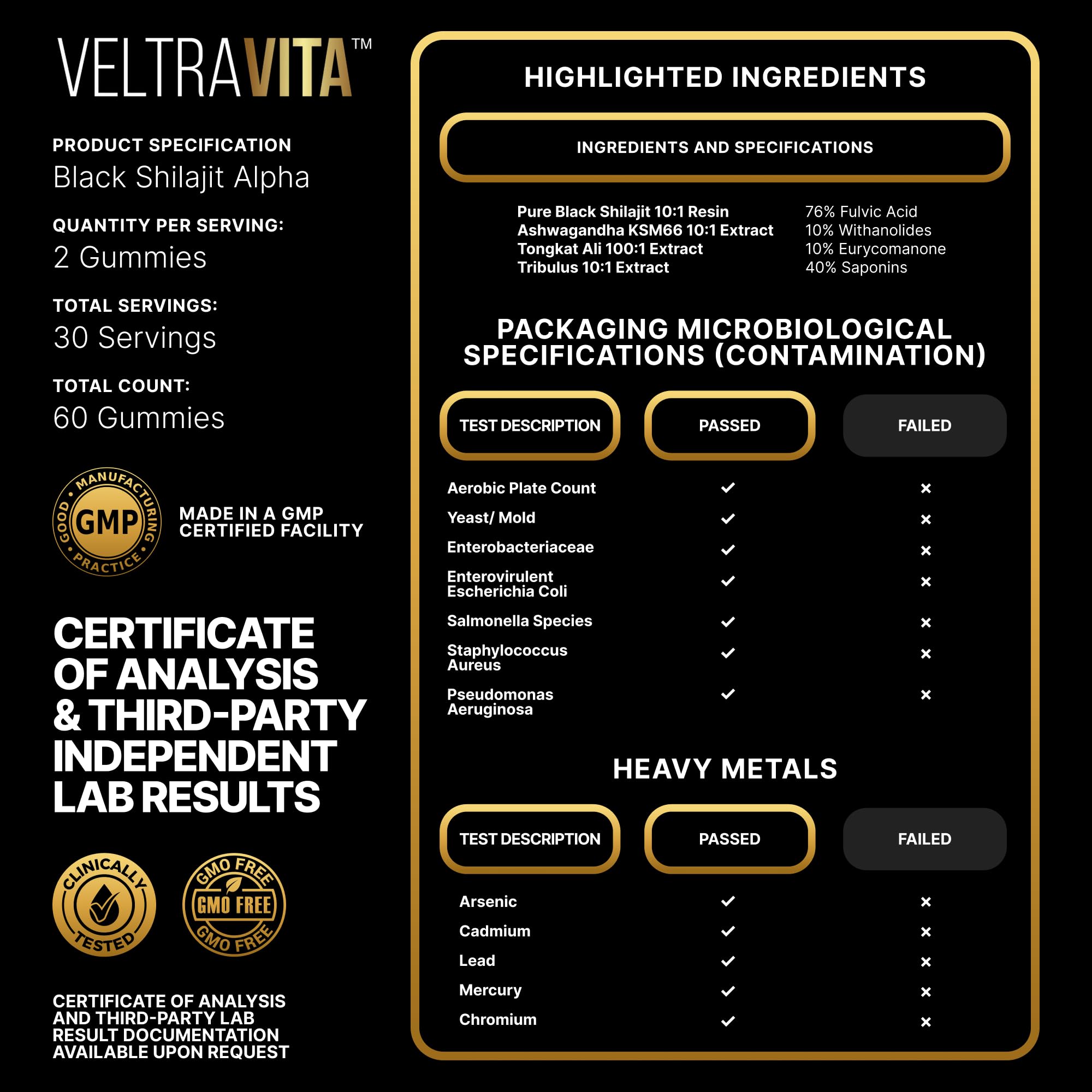 VeltraVita Alpha Shilajit Men's Supplement side view