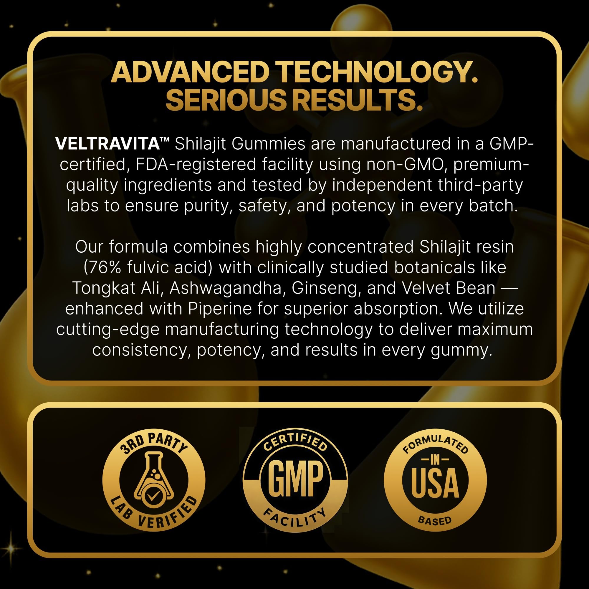 VeltraVita Alpha Shilajit Men's Supplement with lifestyle background