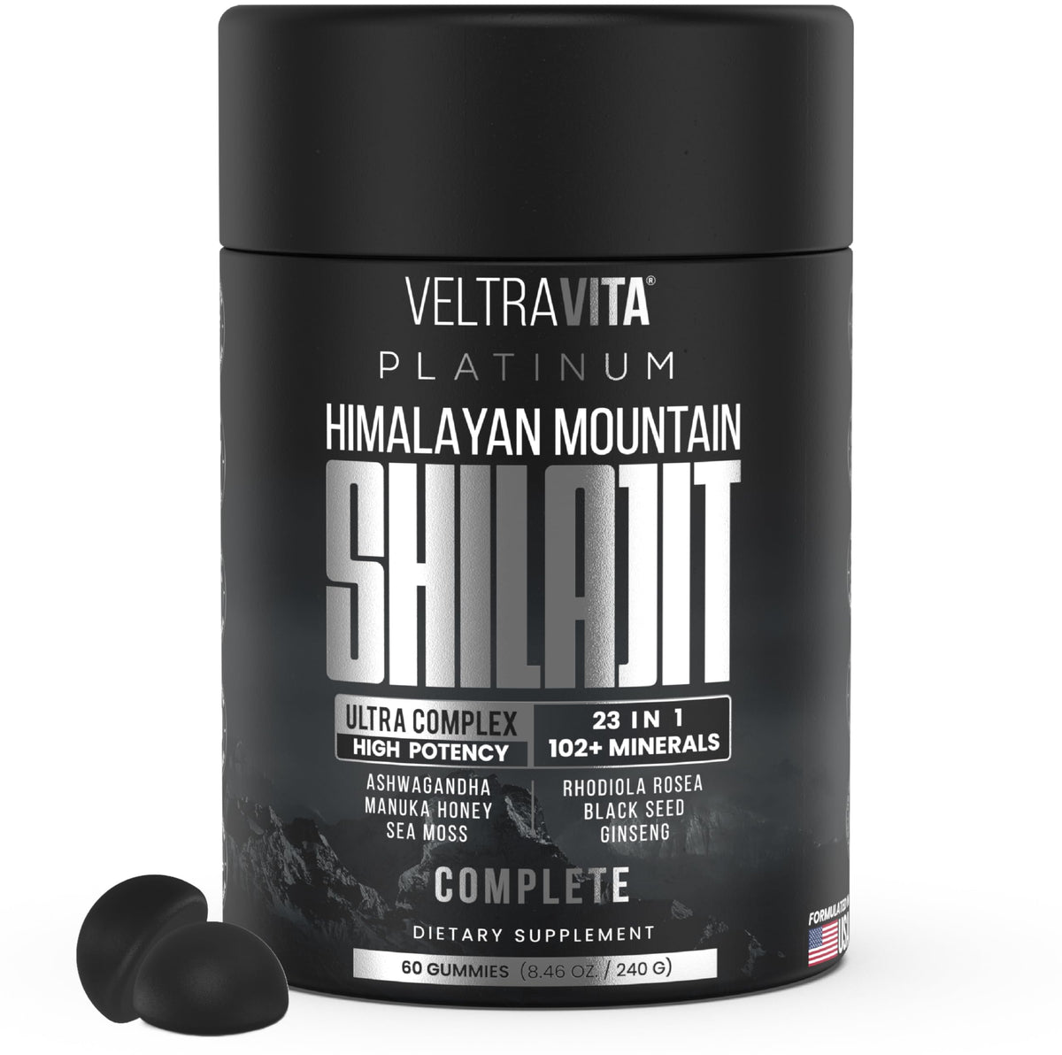 VeltraVita Himalayan Shilajit Gummies front view packaging