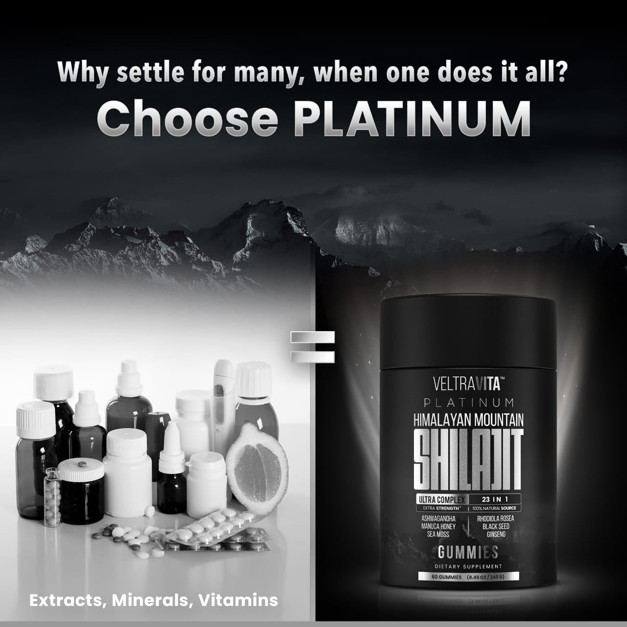 VeltraVita Himalayan Shilajit Gummies side view packaging