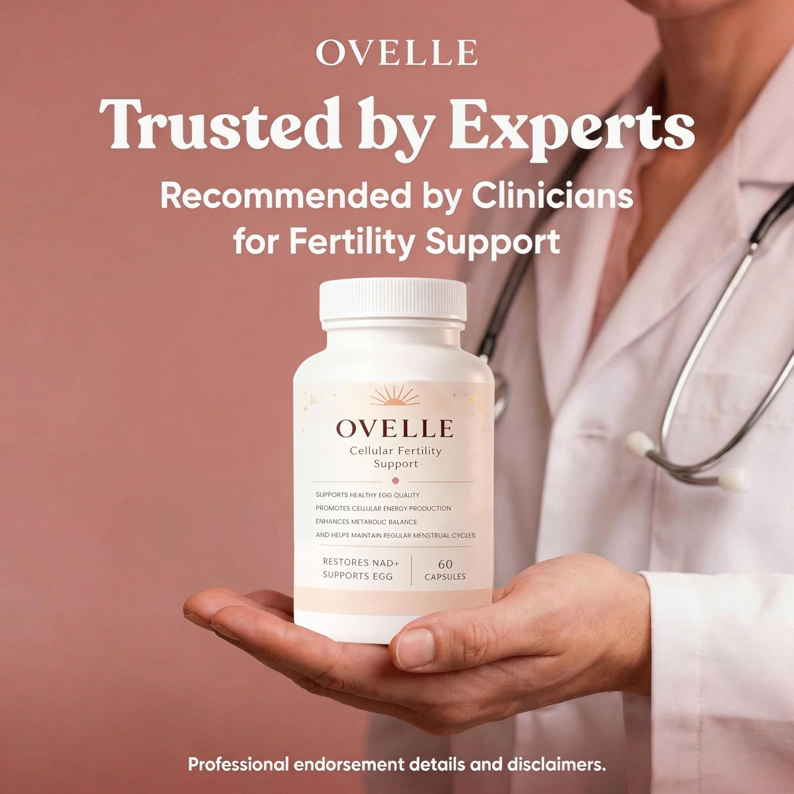 velura Ovelle Fertility Supply capsules on a wooden table