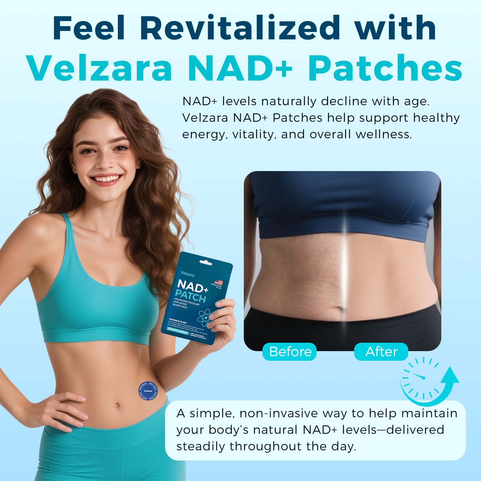 Velzara Resveratrol Patches side view with ingredients listed