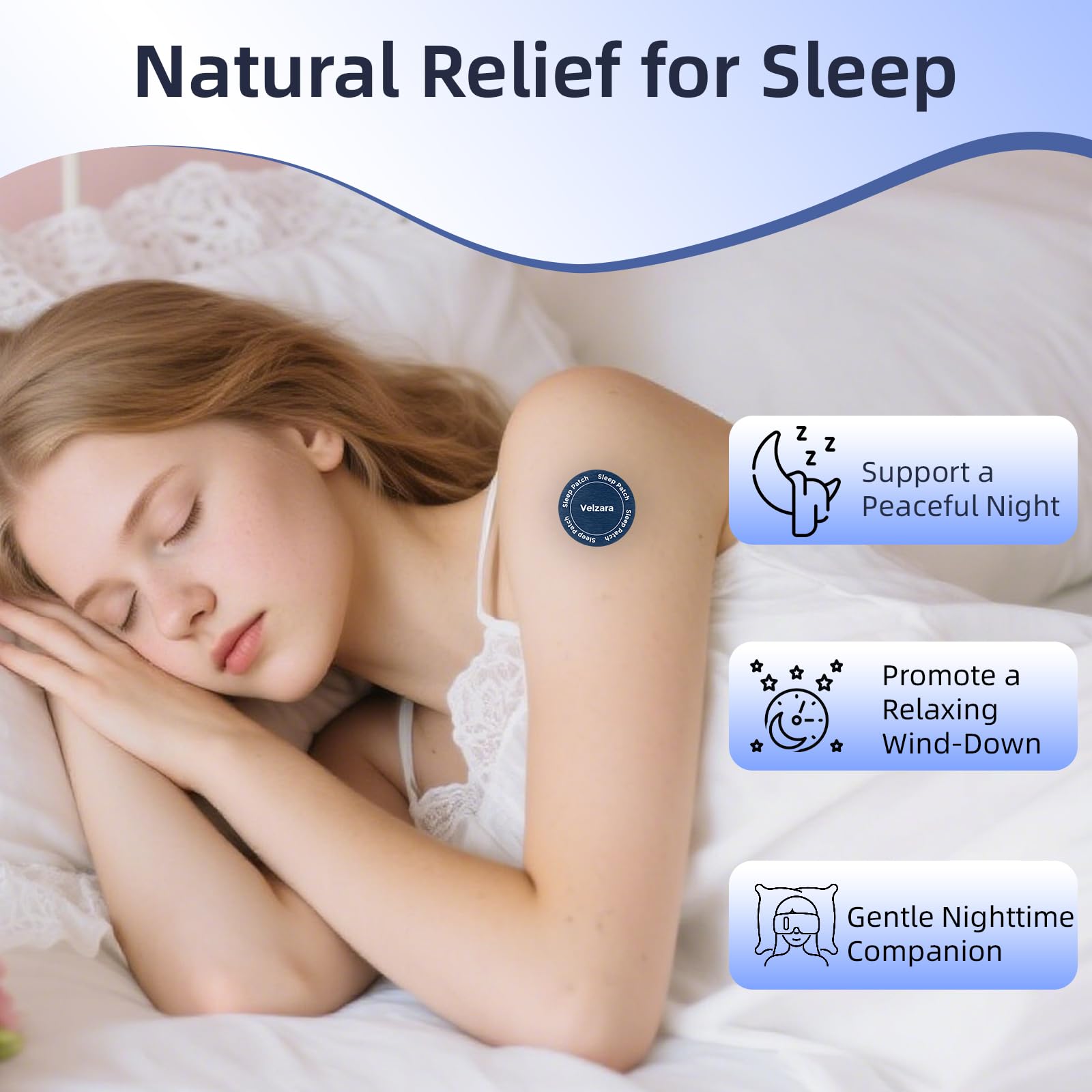 Velzara Sleep Patches packaging with dimensions