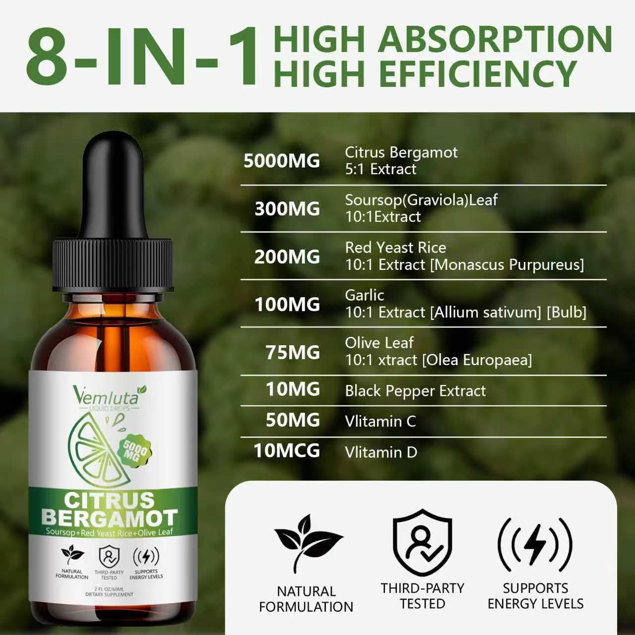 Vemluta Citrus Bergamot Liquid Drops ingredients list
