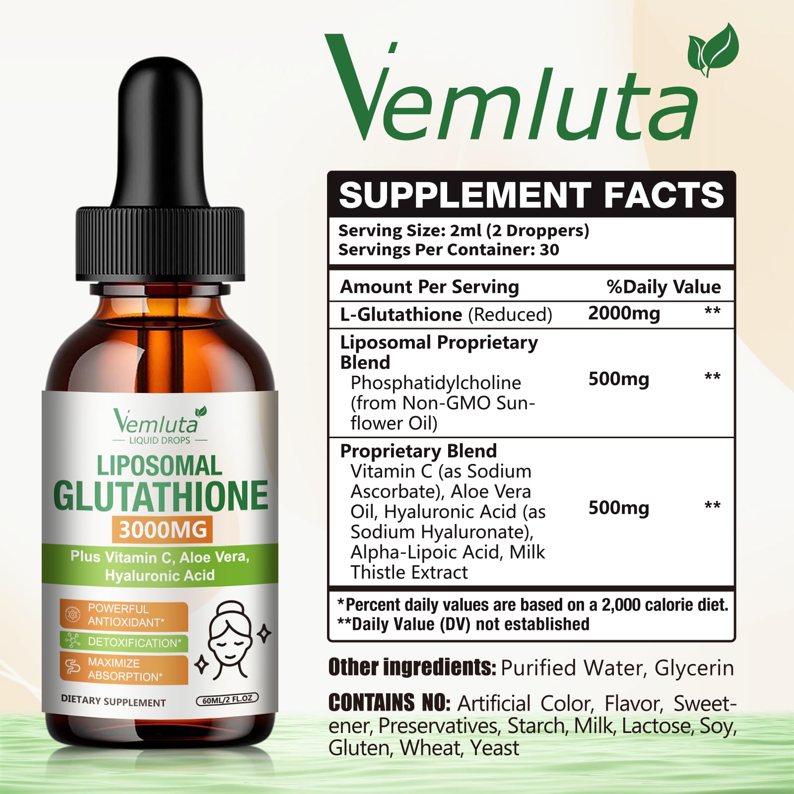 Vemluta Liposomal Glutathione 3000mg bottle side view