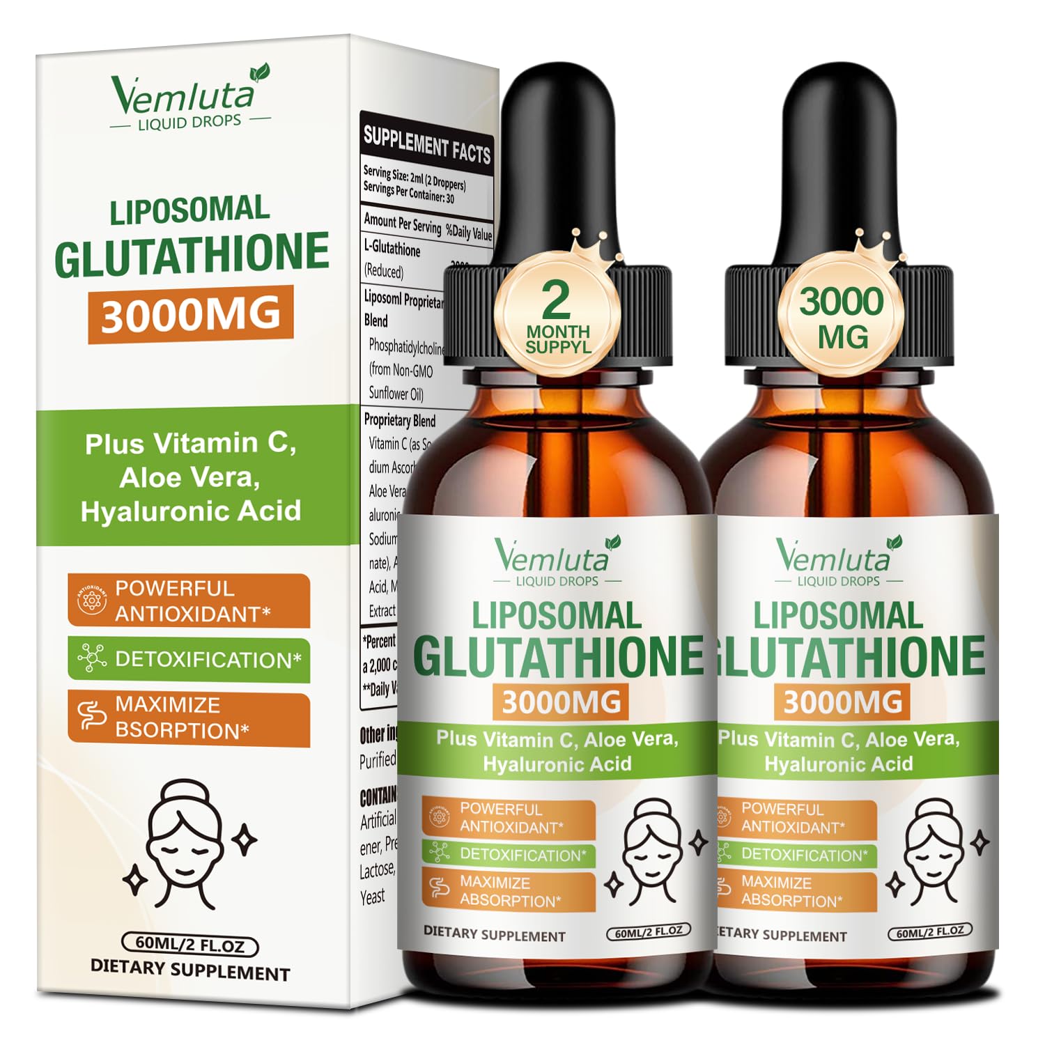Vemluta Liposomal Glutathione 3000mg liquid supplement front view