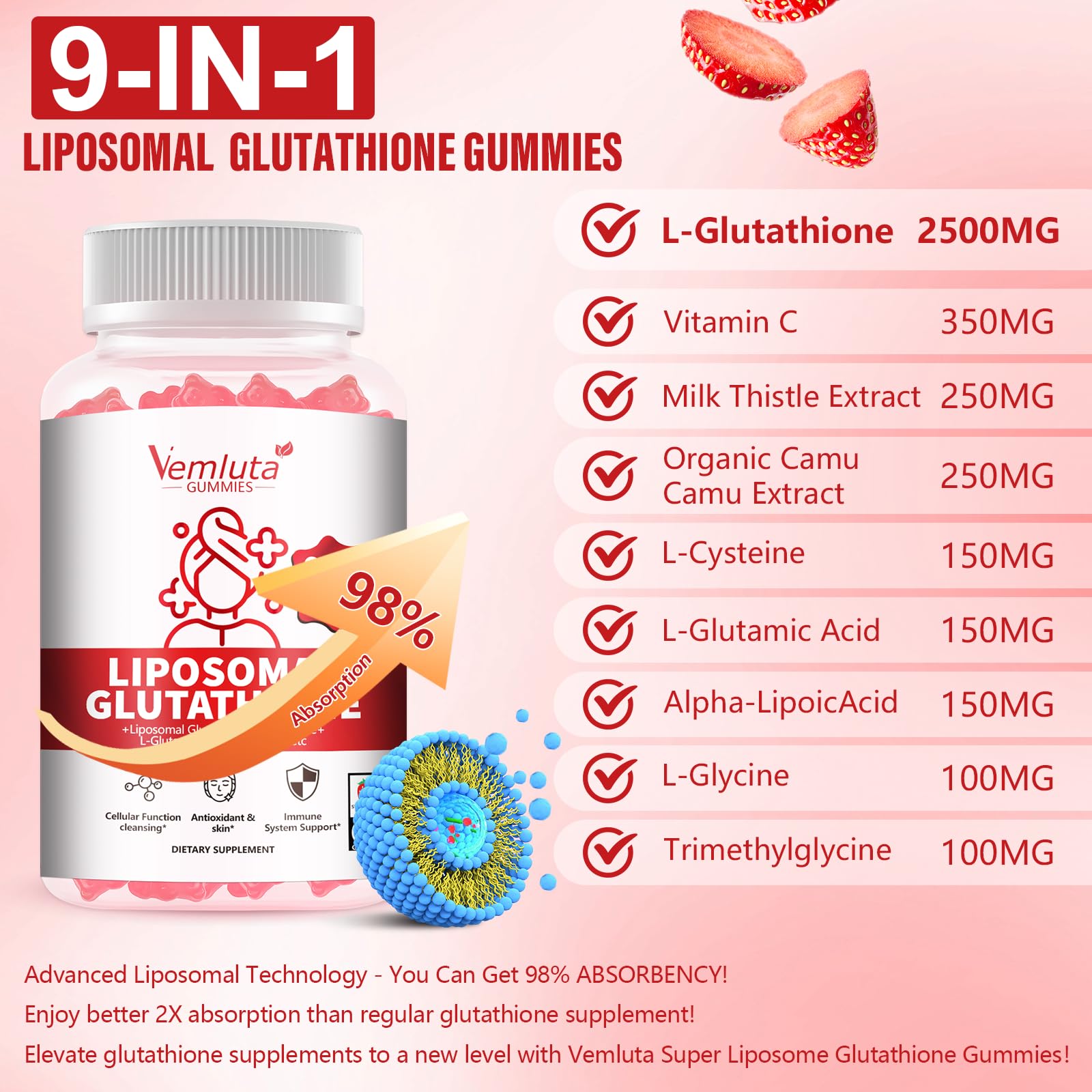 Vemluta Liposomal Glutathione Gummies with Vitamin C