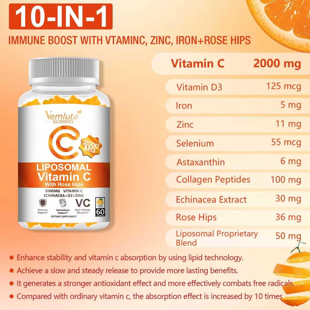 Vemluta Liposomal Vitamin C Gummies 2000MG side view