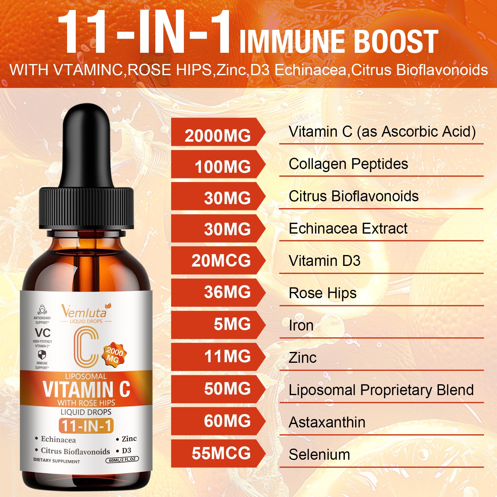 Vemluta Liposomal Vitamin C Liquid Drops 2000mg packaging