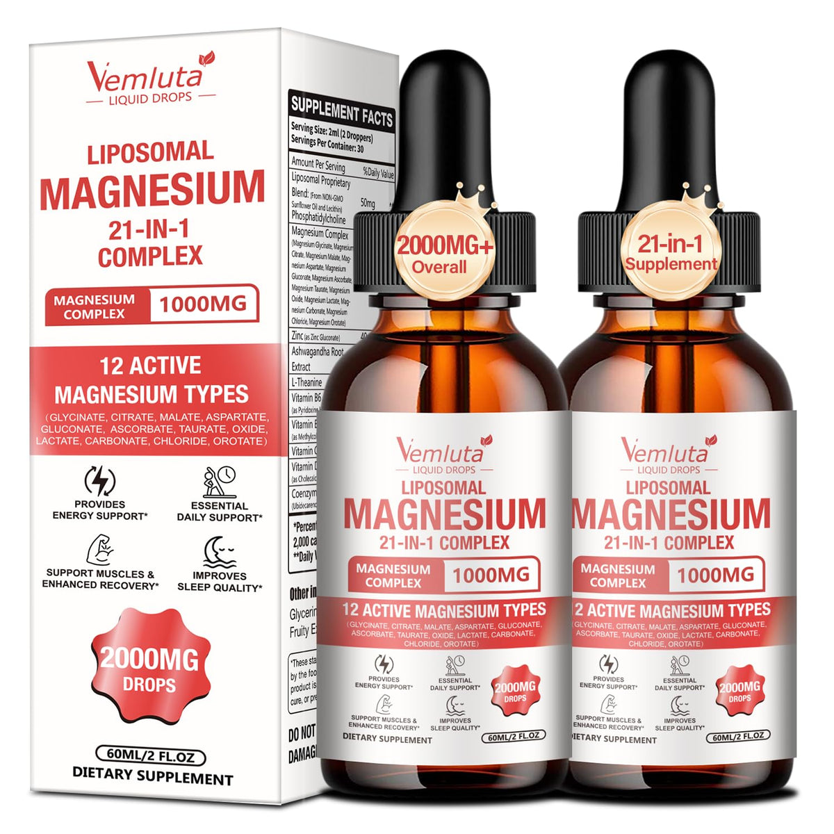 Vemluta Magnesium Complex Liquid Drops 1000mg front view