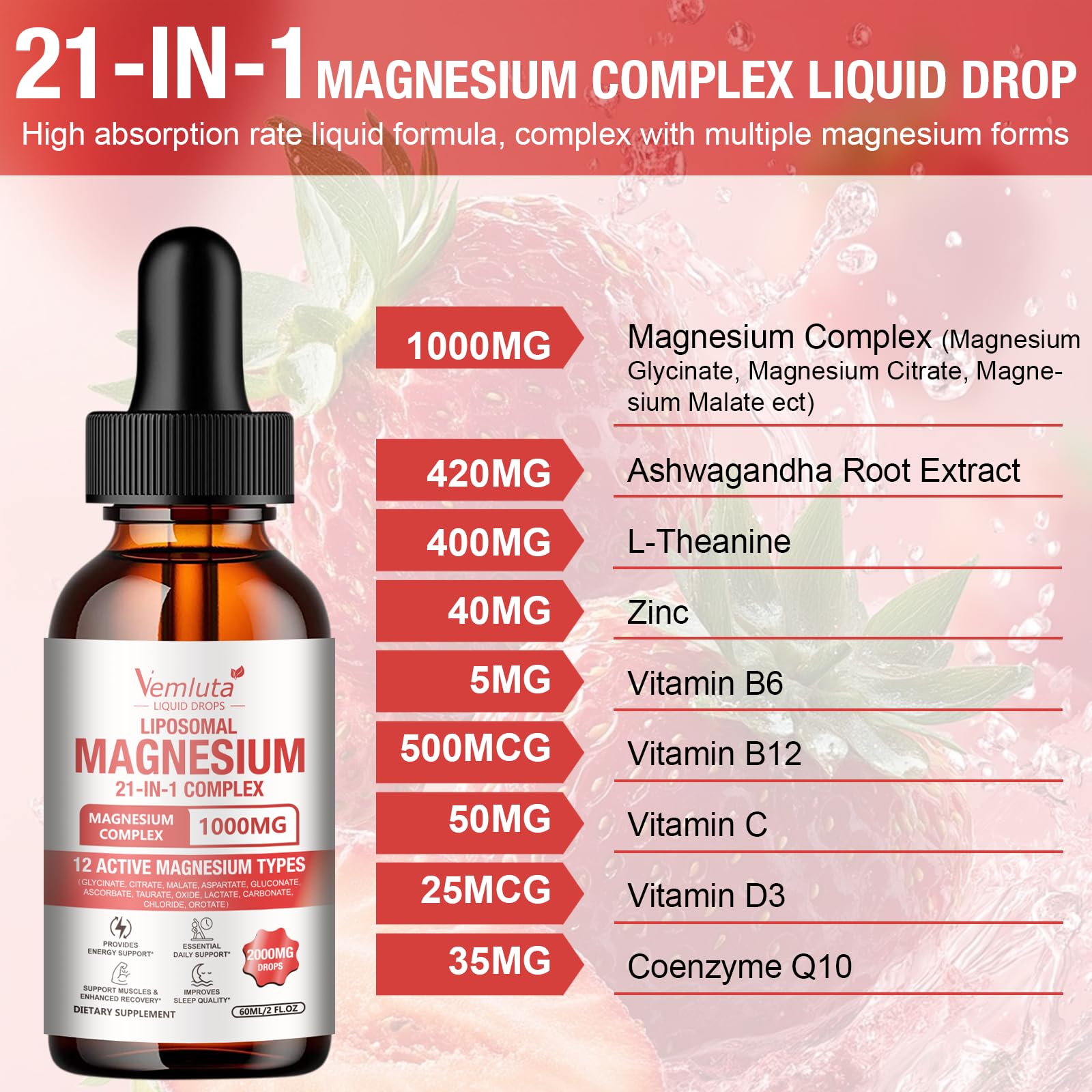 Vemluta Magnesium Complex Liquid Drops back label with ingredients