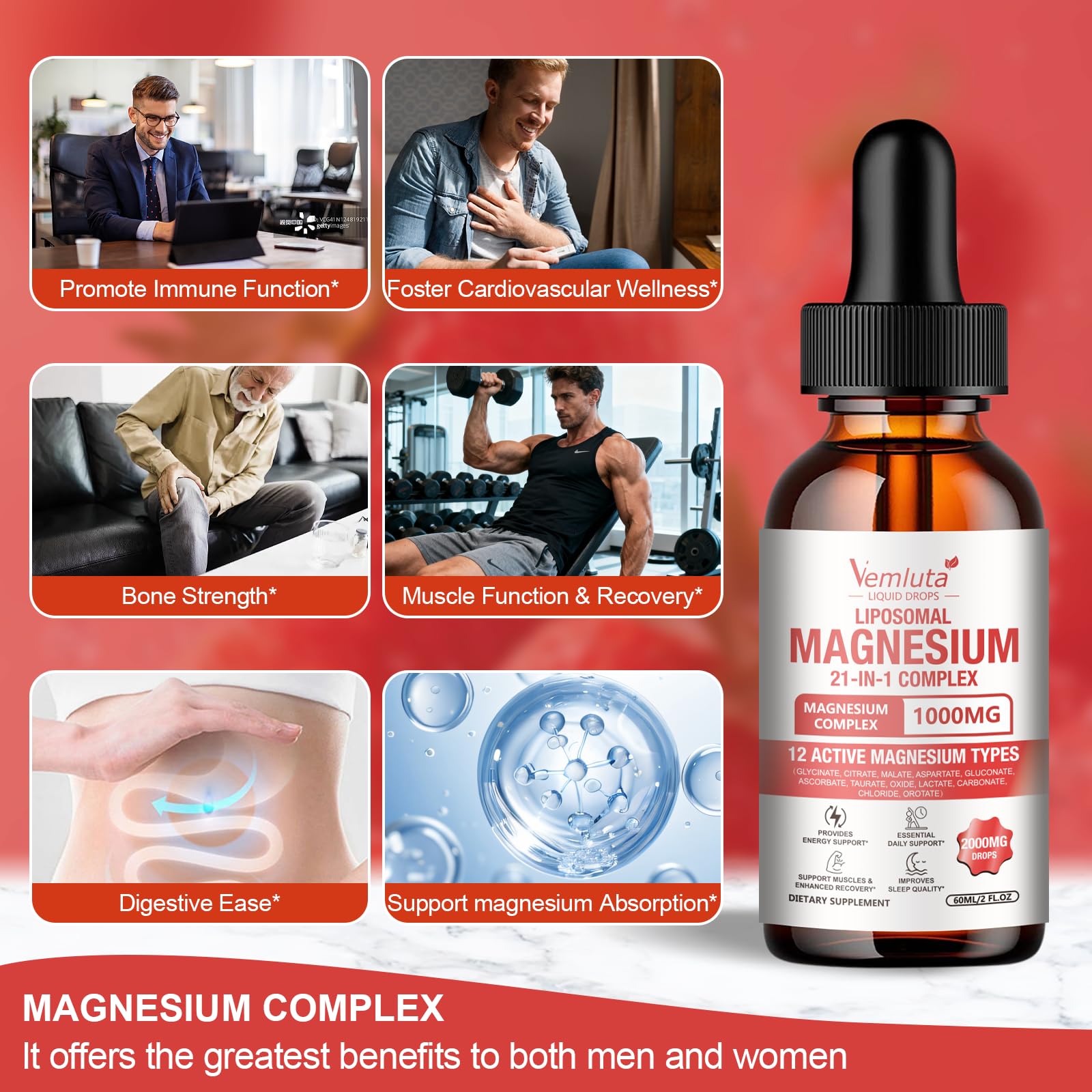 Vemluta Magnesium Complex Liquid Drops packaging with dimensions
