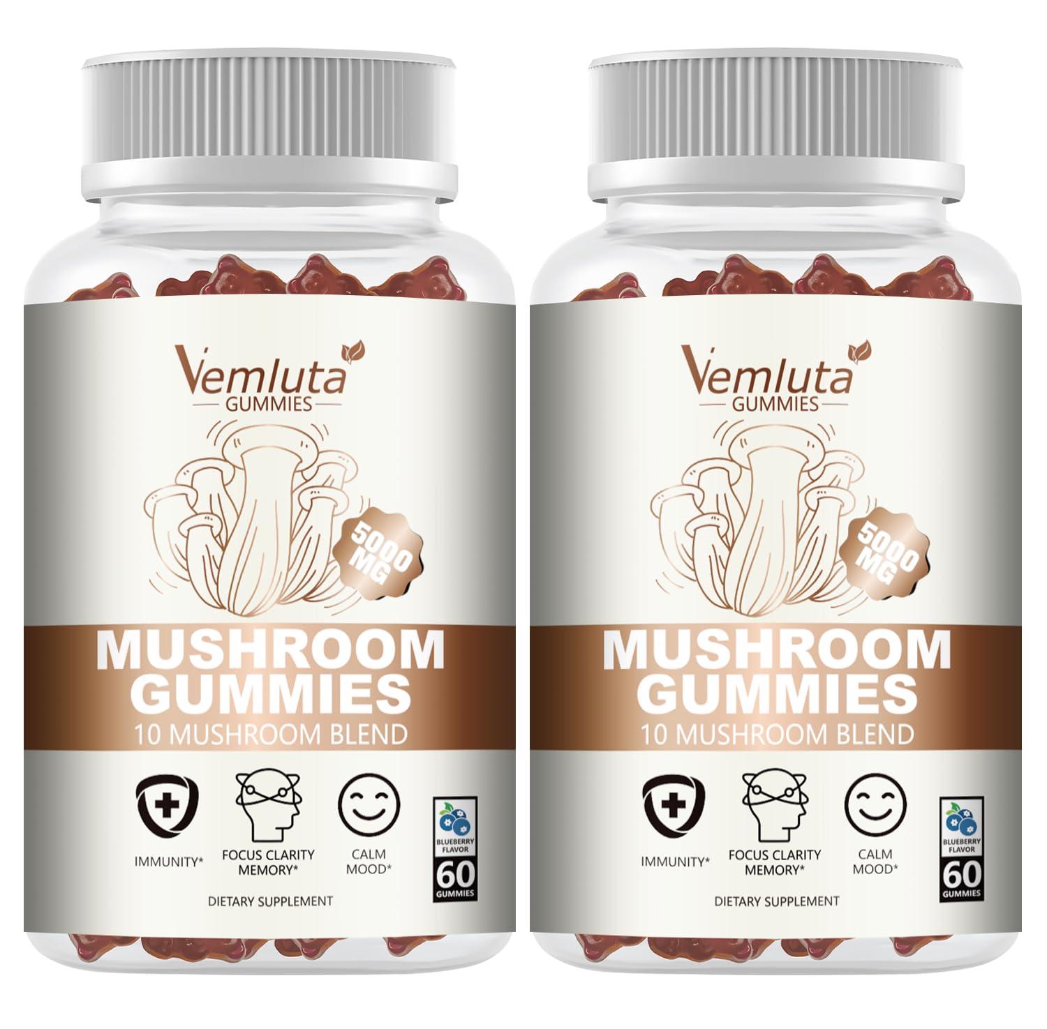 Vemluta Mushroom Gummies 5000MG front view with packaging