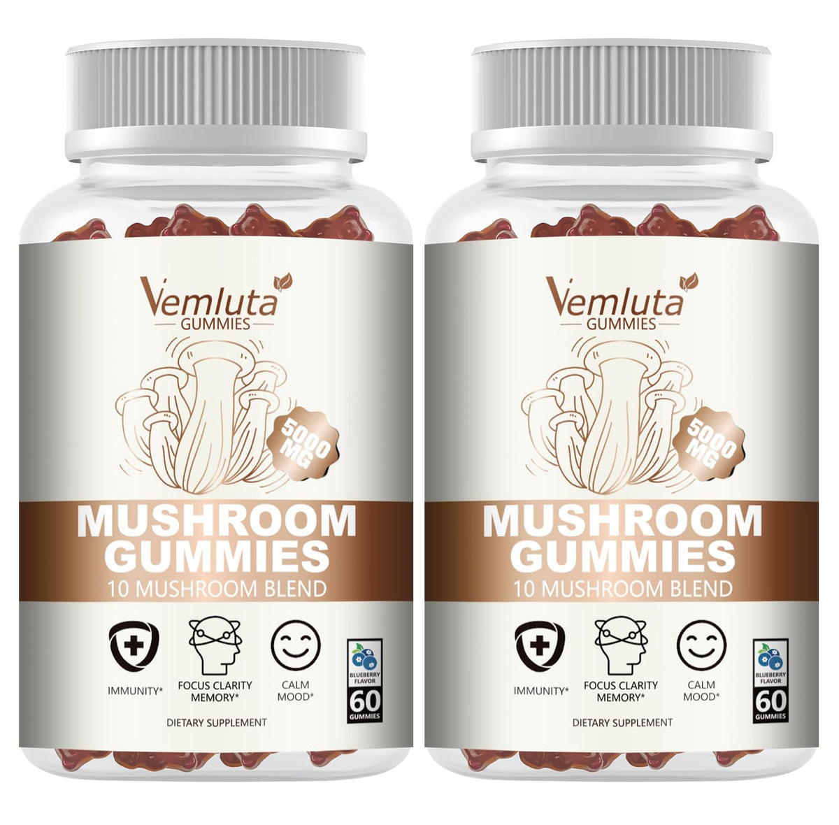 Vemluta Mushroom Gummies 5000MG front view with packaging