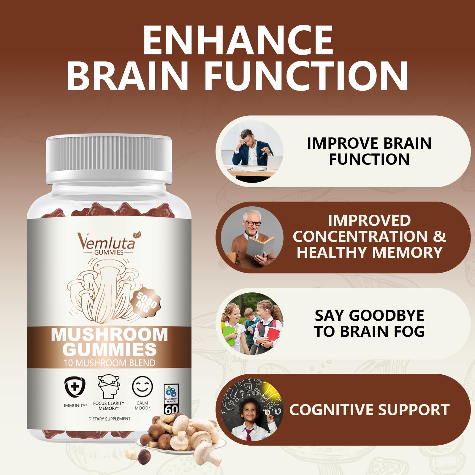 Vemluta Mushroom Gummies 5000MG nutritional information