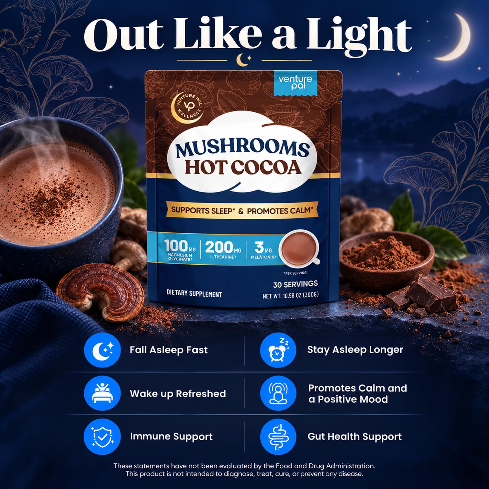 Venture Pal Hot Cocoa with Mushrooms powder in a cup