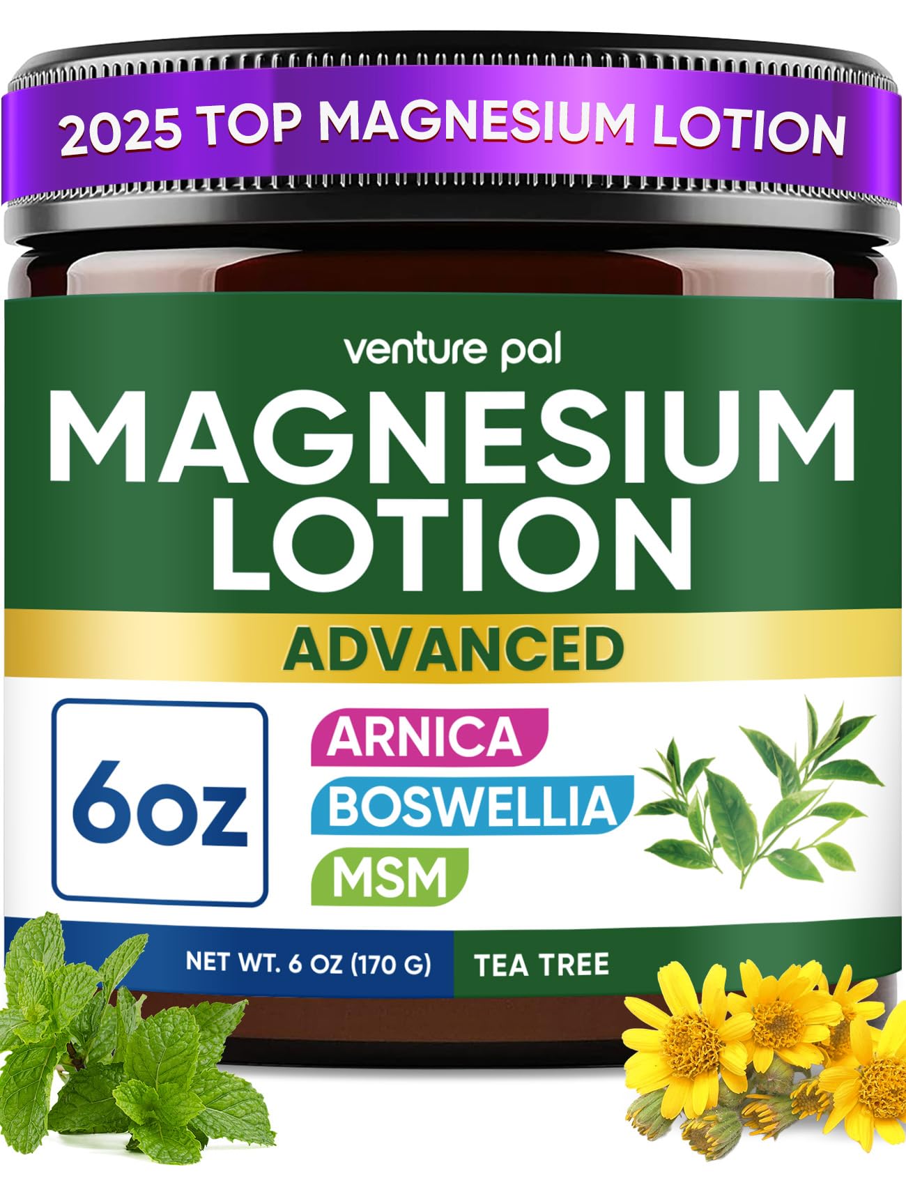 Venture Pal Magnesium Lotion 250mg front view with peppermint scent