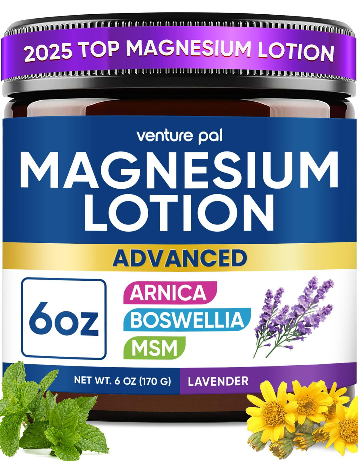 Venture Pal Magnesium Lotion 250mg front view with peppermint scent