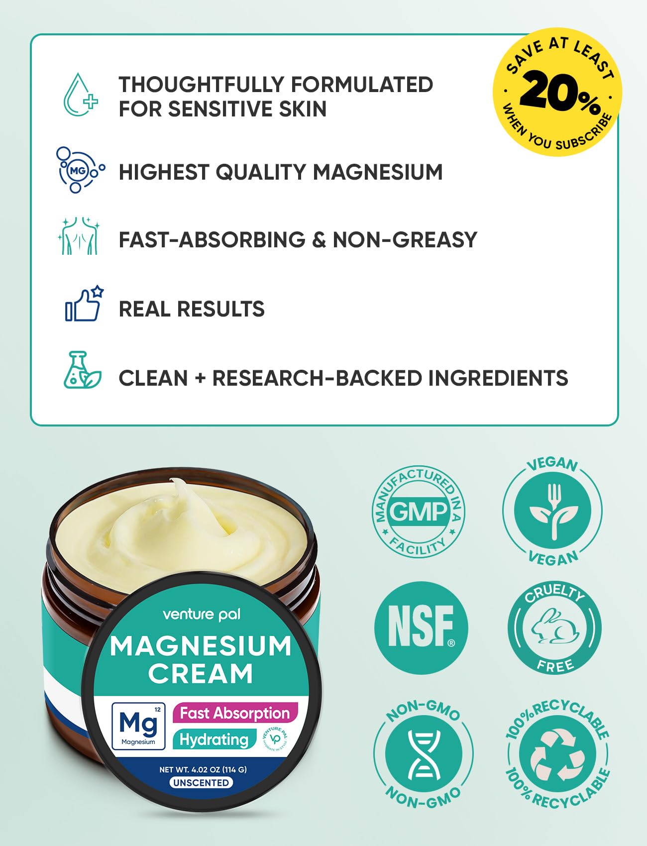 Venture Pal Magnesium Supplement 100g with ingredients