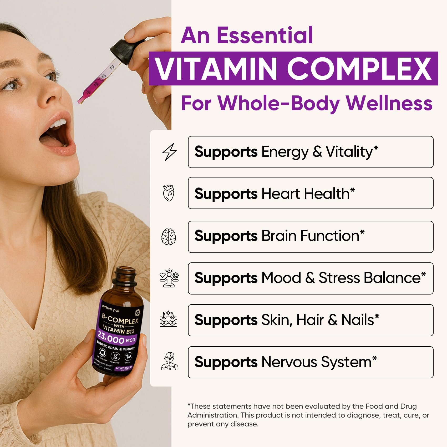 Venture Pal Vitamin B Complex Liquid Drops bottle side view