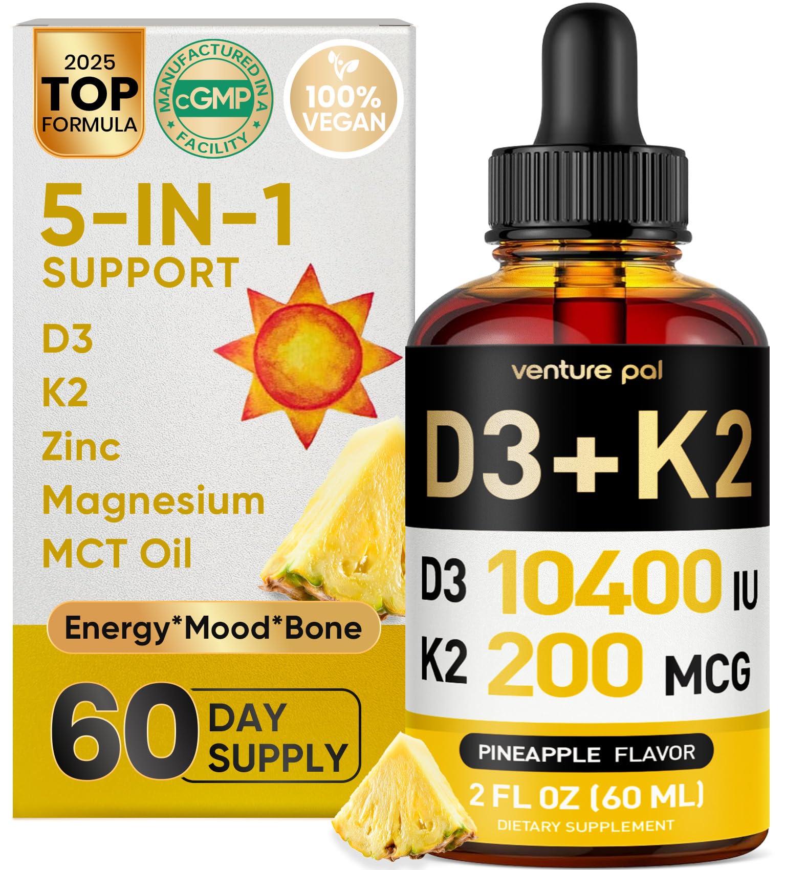 Venture Pal Vitamin D3 K2 liquid supplement bottle front view