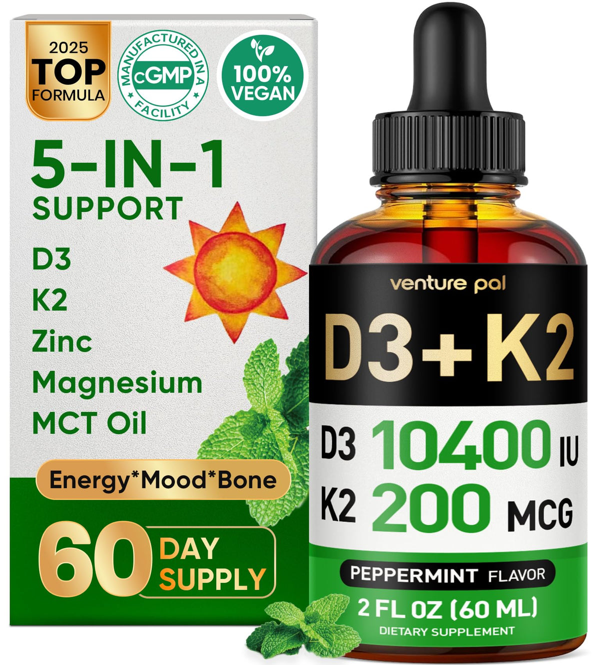 Venture Pal Vitamin D3 K2 Liquid Supplement bottle front view
