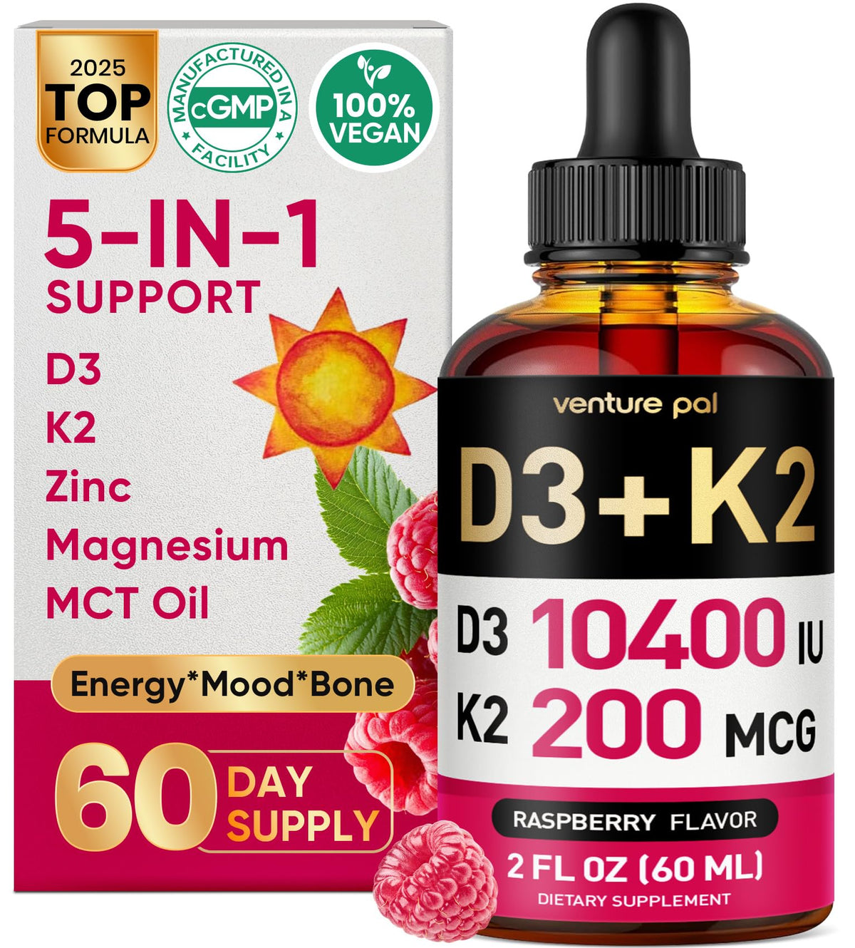 Venture Pal Vitamin D3 K2 liquid supplement front view