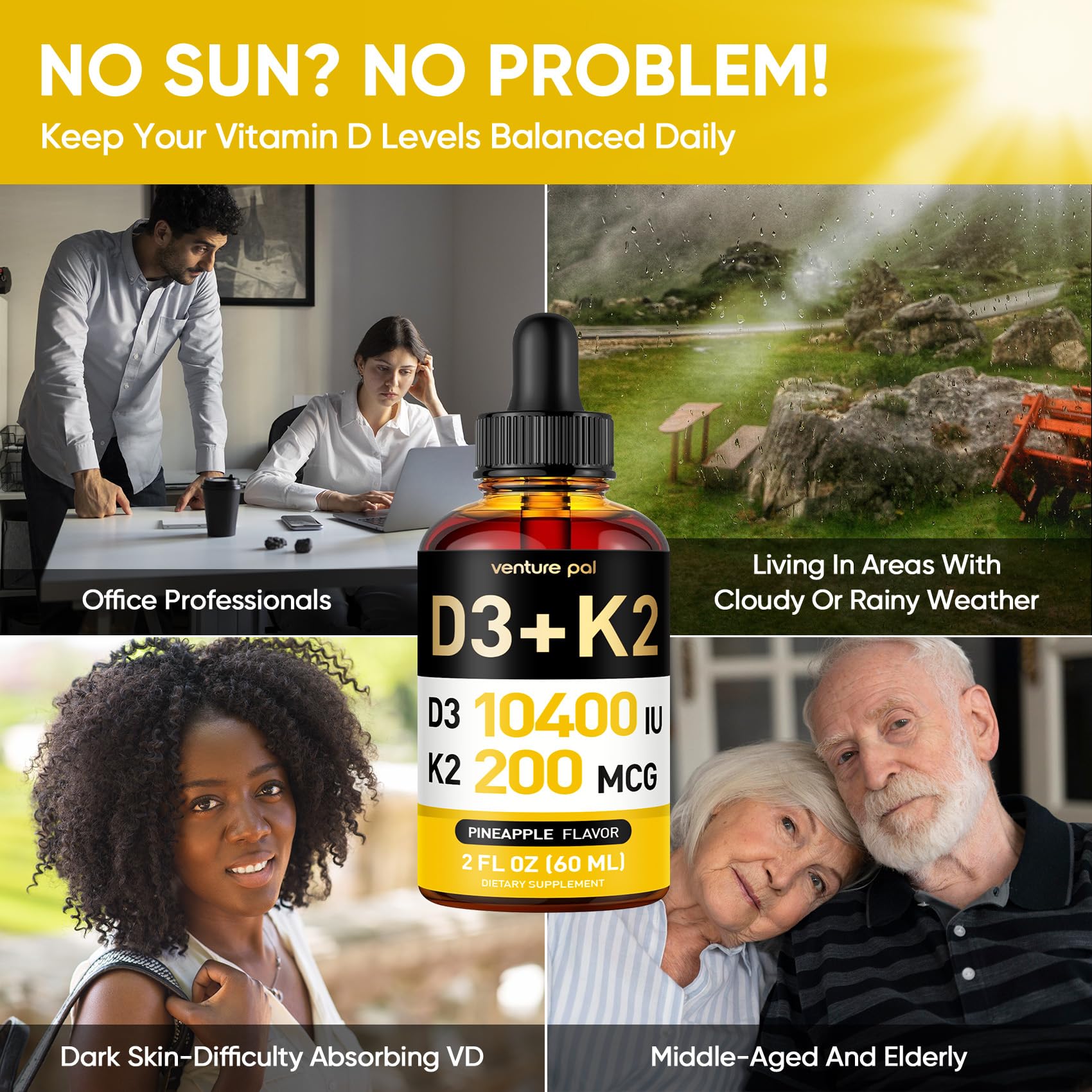 Venture Pal Vitamin D3 K2 liquid supplement on kitchen table