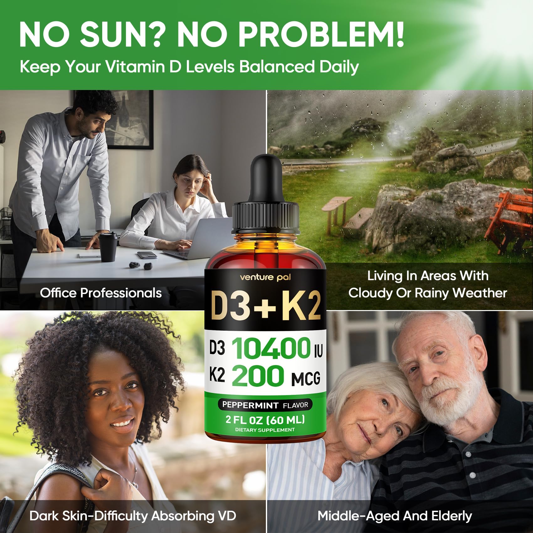Venture Pal Vitamin D3 K2 Liquid Supplement with fresh fruits