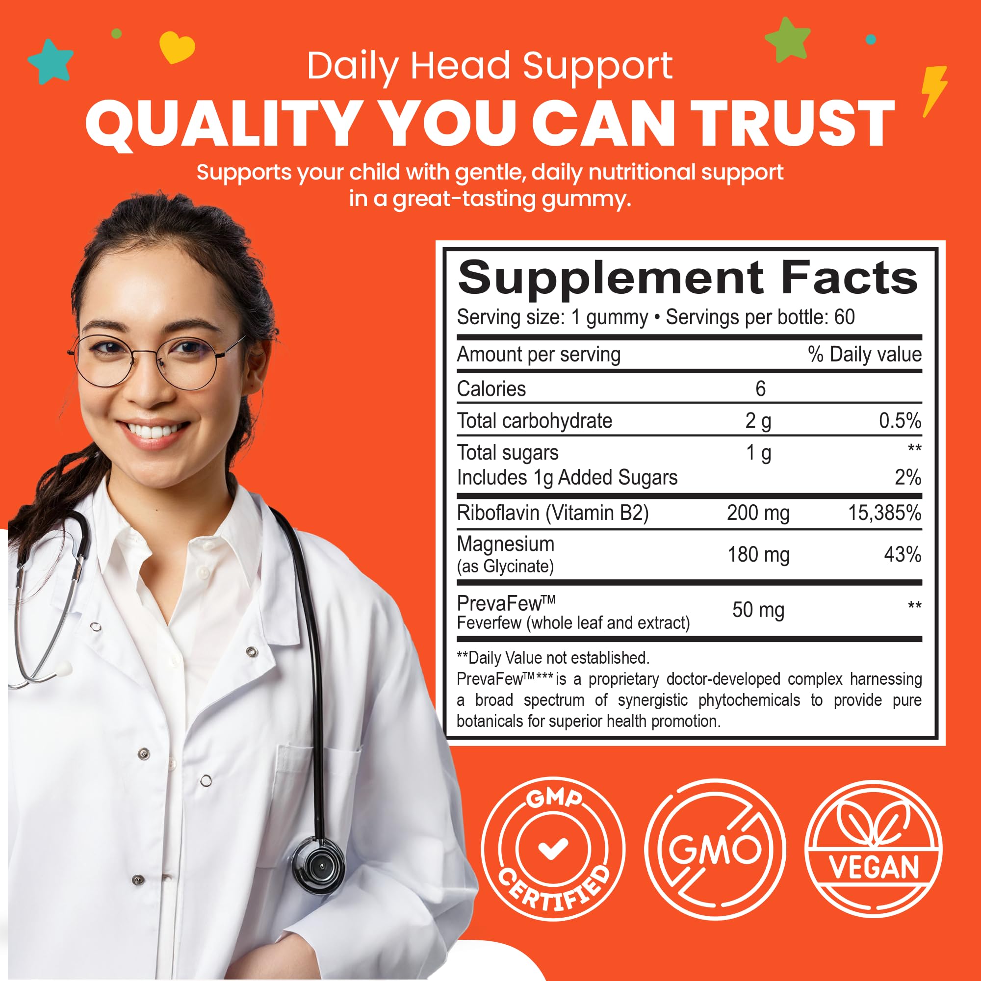 Veralinda Naturals Kids Riboflavin Gummies 200mg back view with ingredients