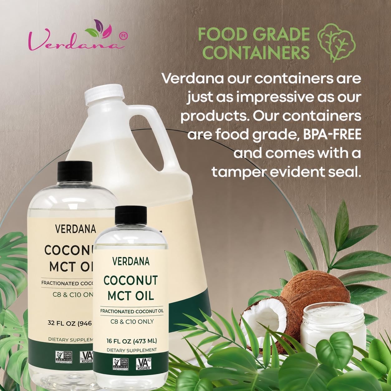Verdana MCT Oil bottle side view with nutritional information