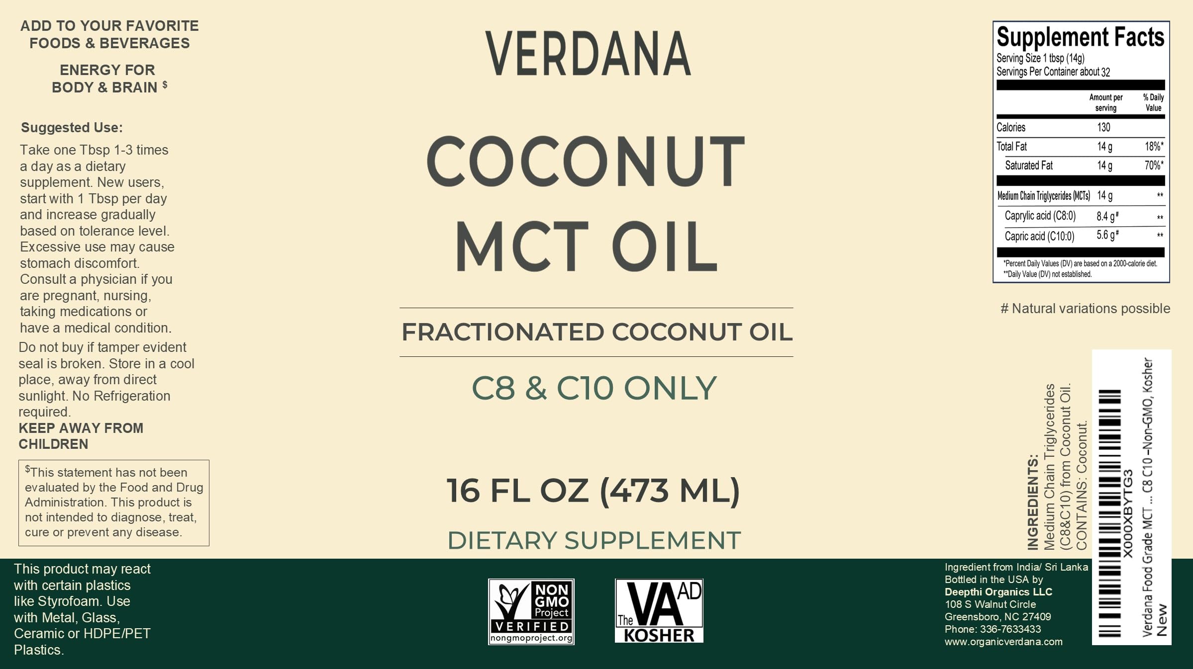 Verdana MCT Oil bottle with cap open