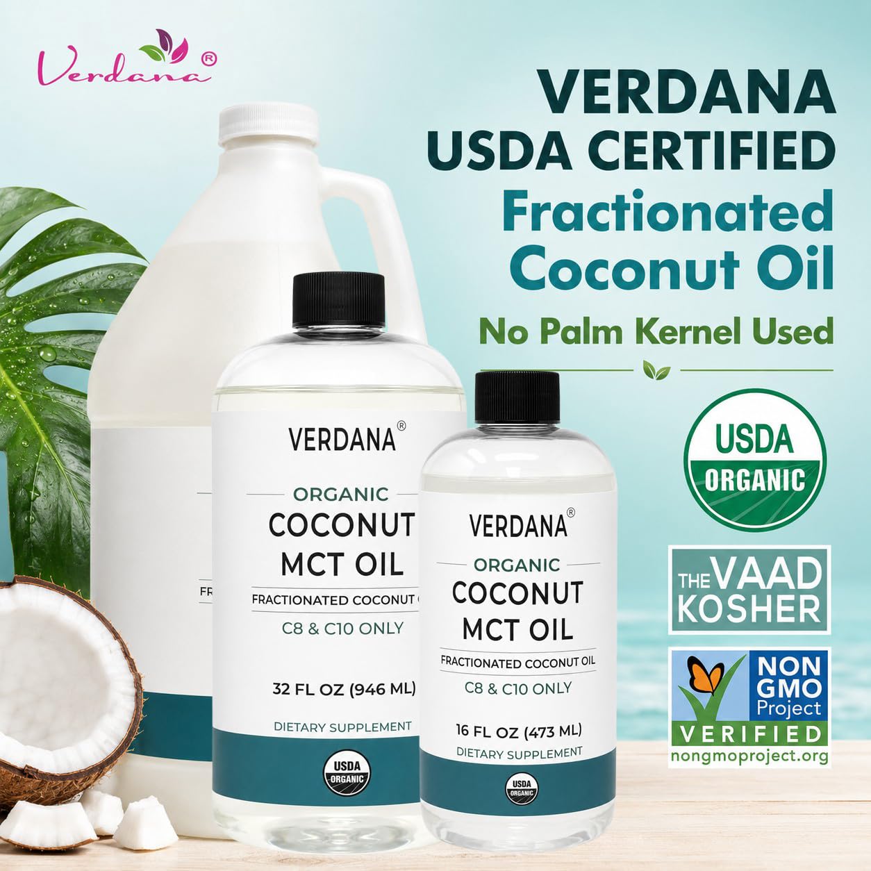Verdana Organic Coconut MCT Oil 16oz back view