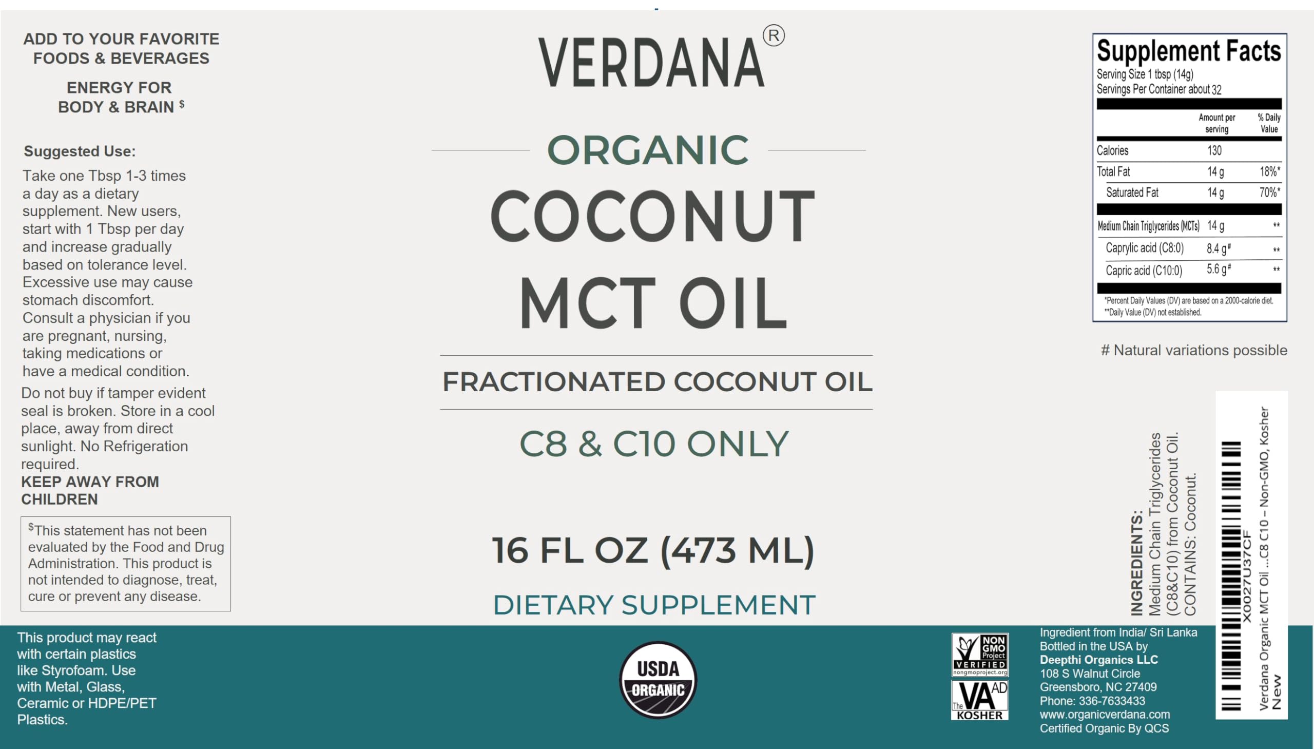 Verdana Organic Coconut MCT Oil on a wooden table