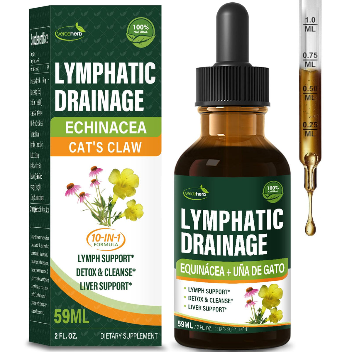 Verdeherb Lymphatic Drainage Drops front view with dropper