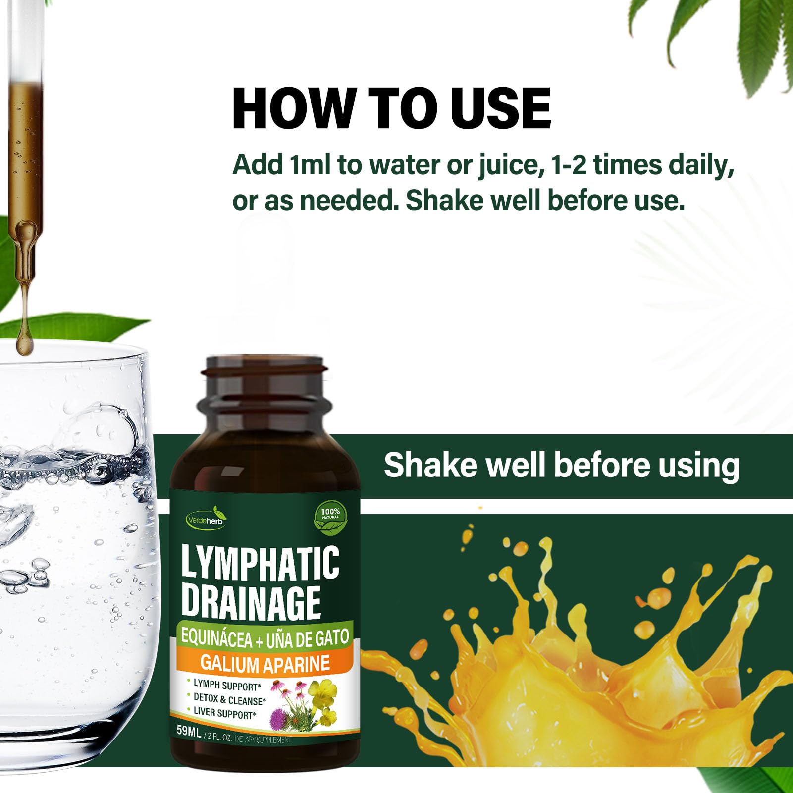 Verdeherb Lymphatic Drainage Drops glass bottle side view