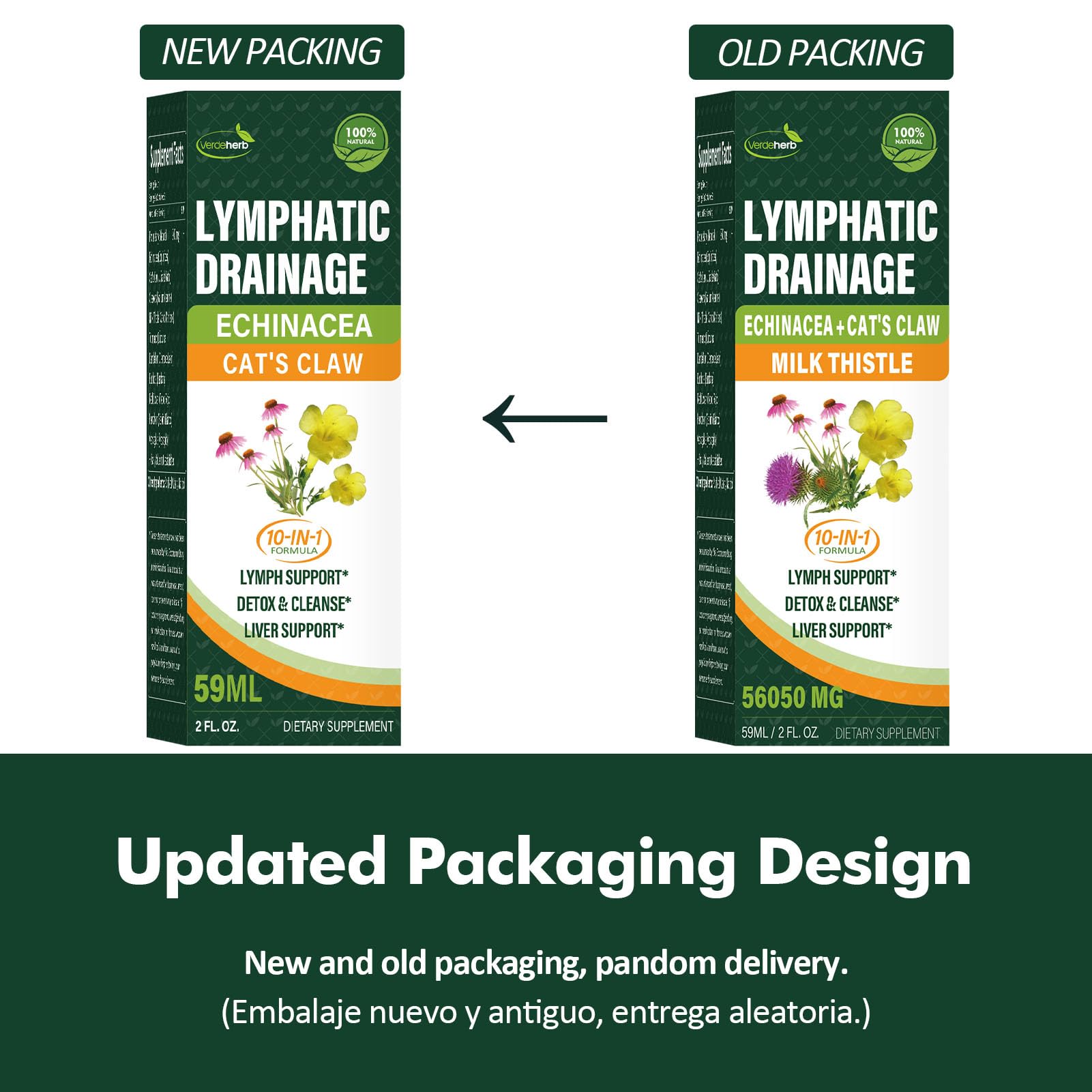 Verdeherb Lymphatic Drainage Drops packaging with herbal ingredients