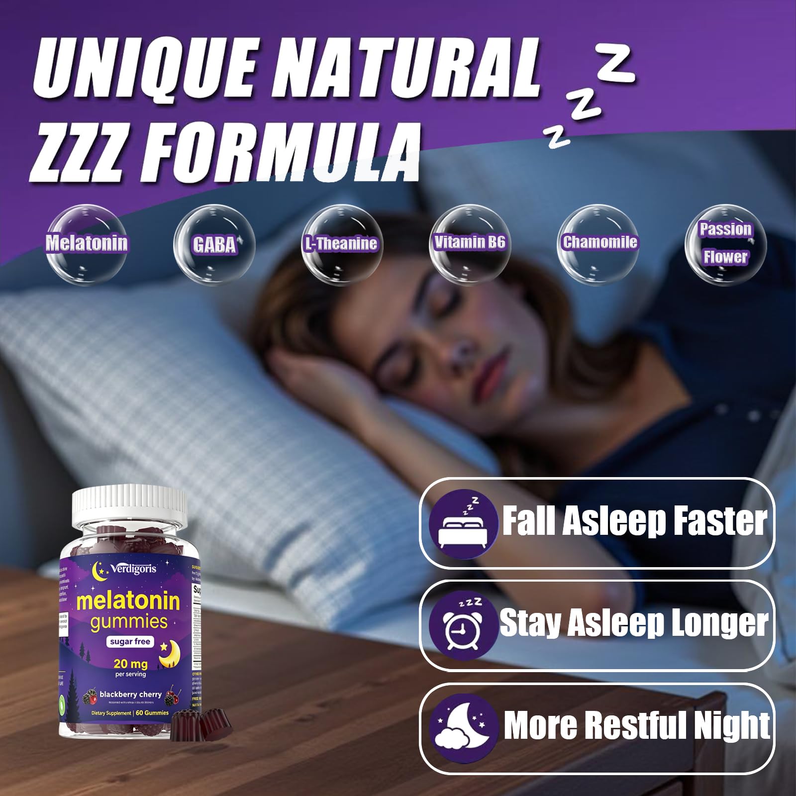 Verdigoris Melatonin Gummies packaging side view