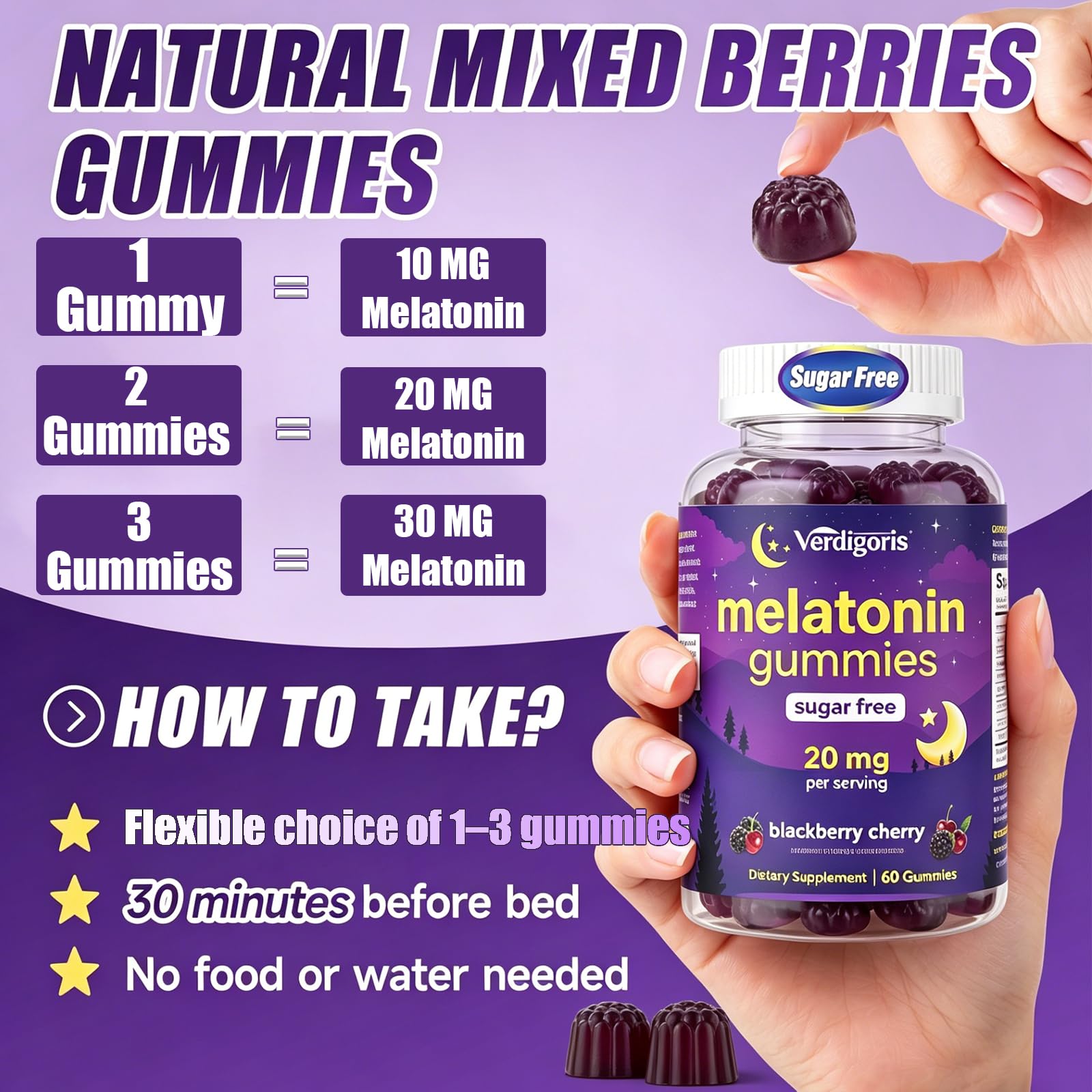 Verdigoris Melatonin Gummies with a measuring spoon for serving size