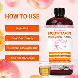 VerdiGusto Multivitamin Liquid Supplement displayed with fresh mango and peach