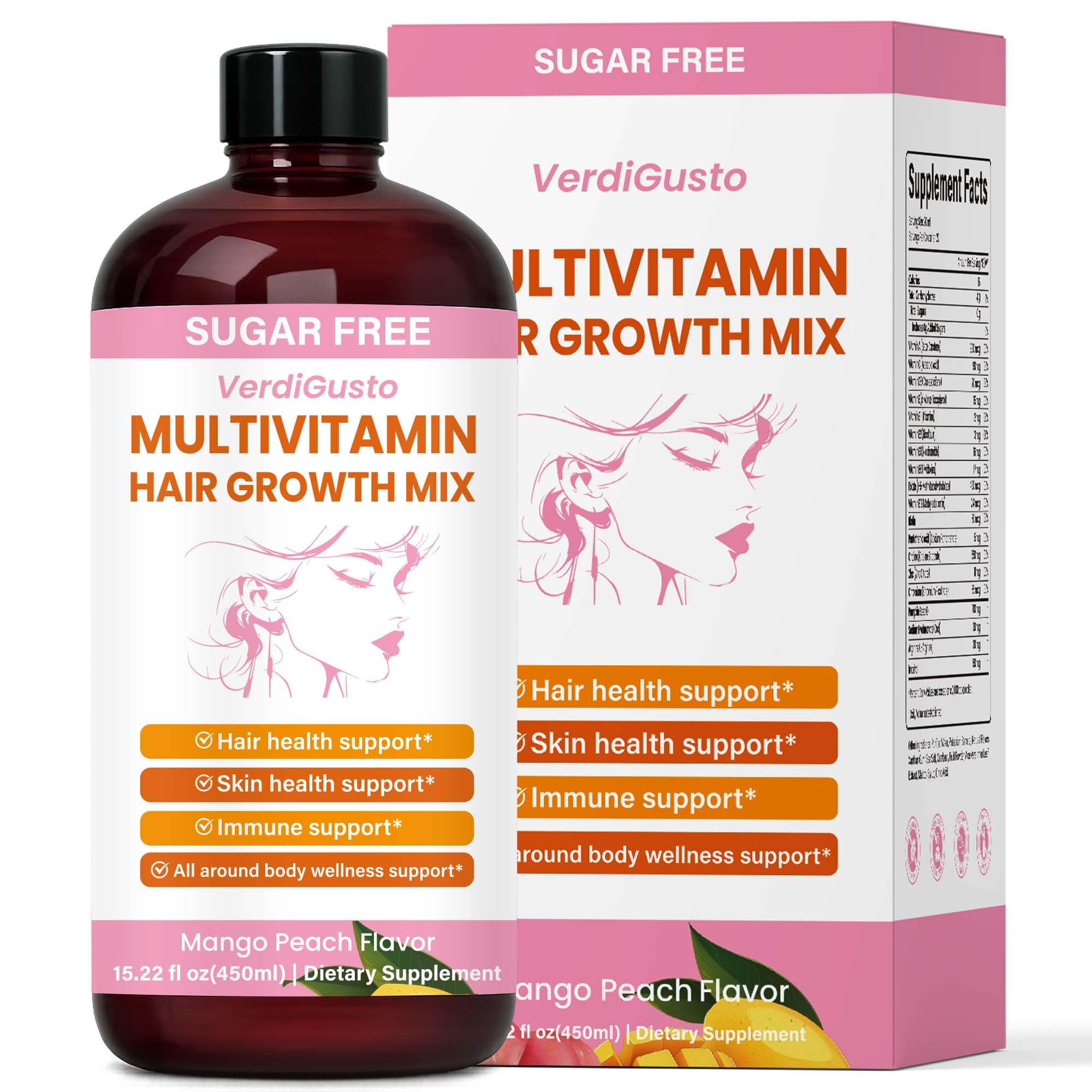 VerdiGusto Multivitamin Liquid Supplement front view with Mango Peach flavour