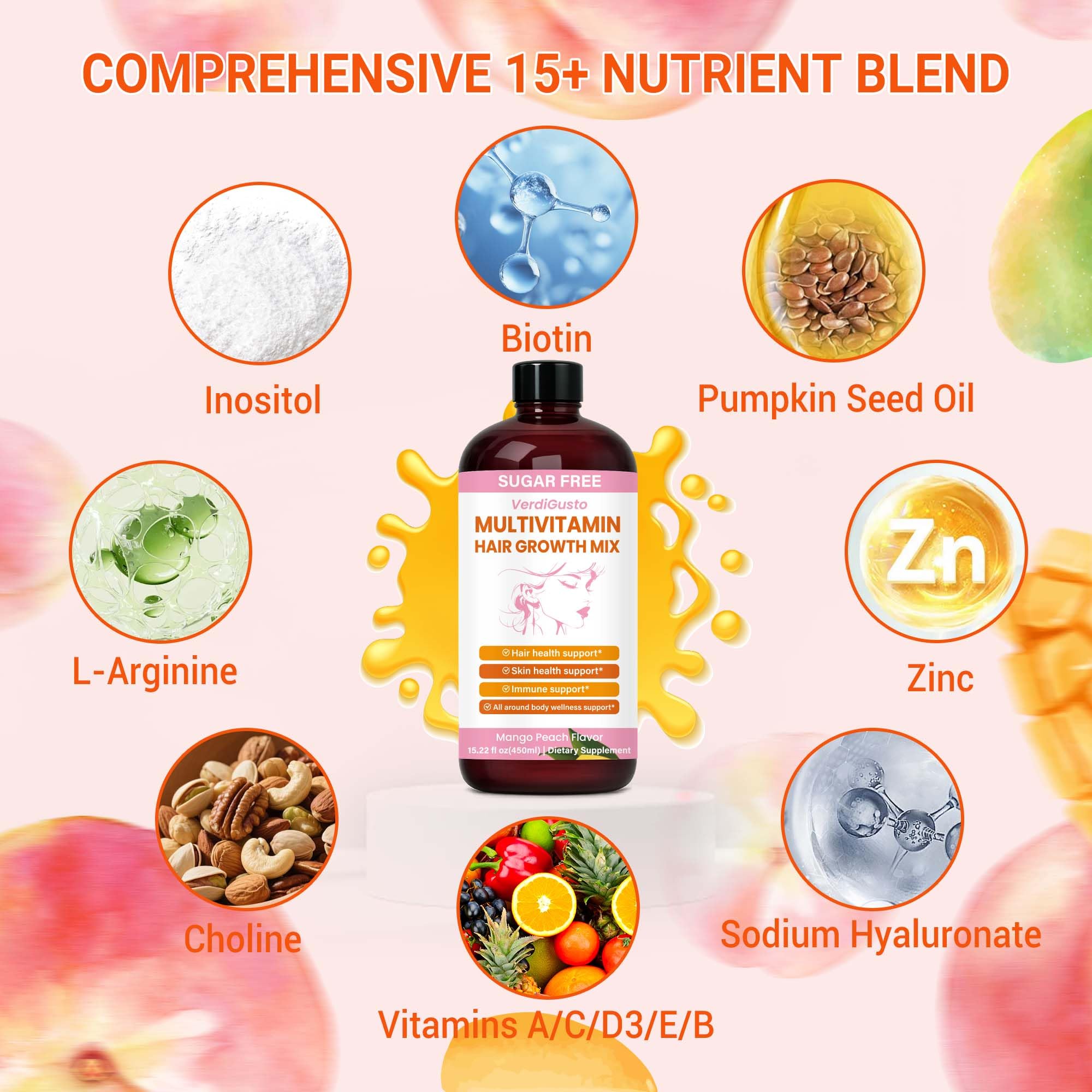 VerdiGusto Multivitamin Liquid Supplement measuring cup for precise dosing