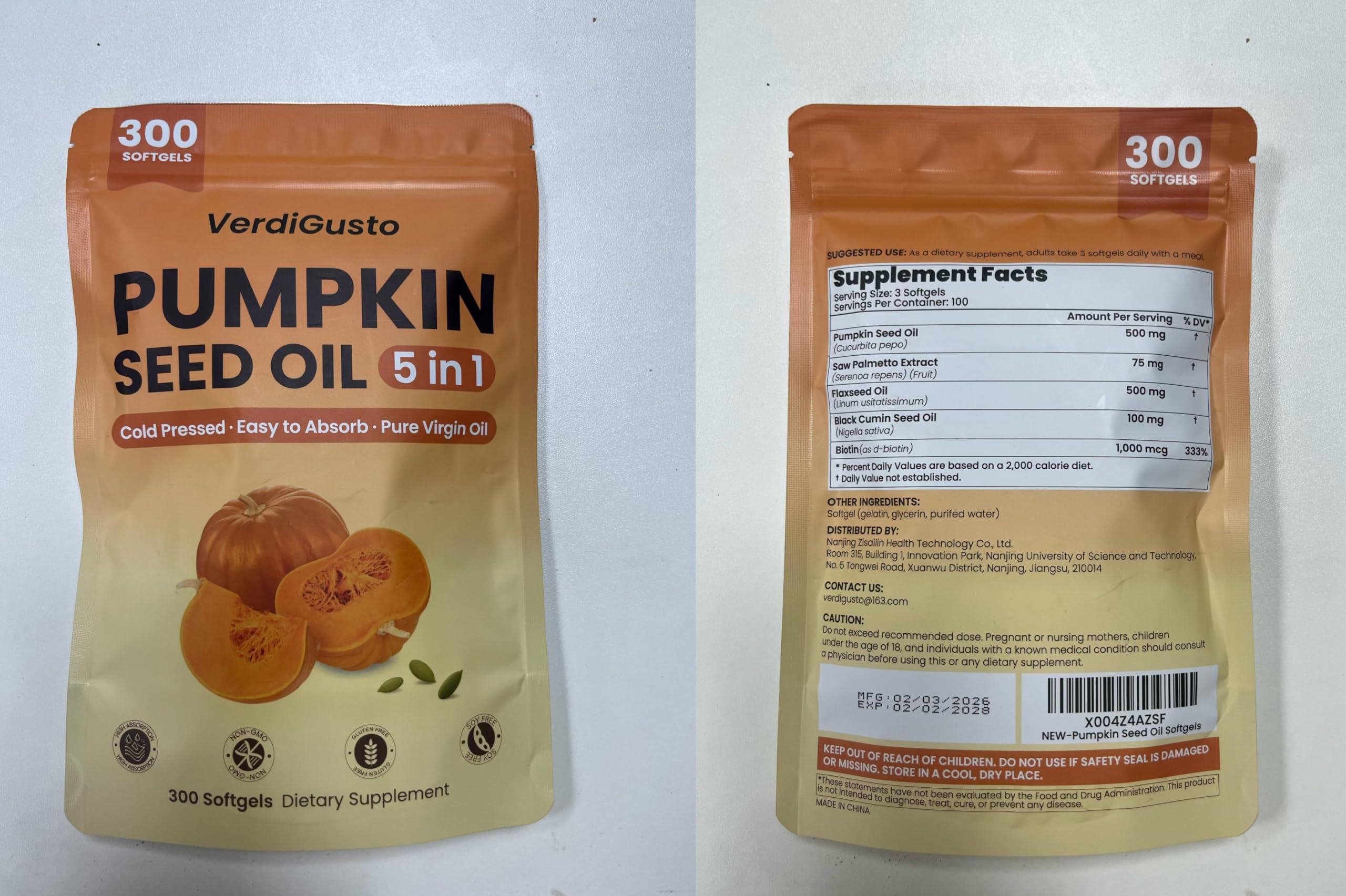 VerdiGusto Pumpkin Seed Oil Softgels opened pouch