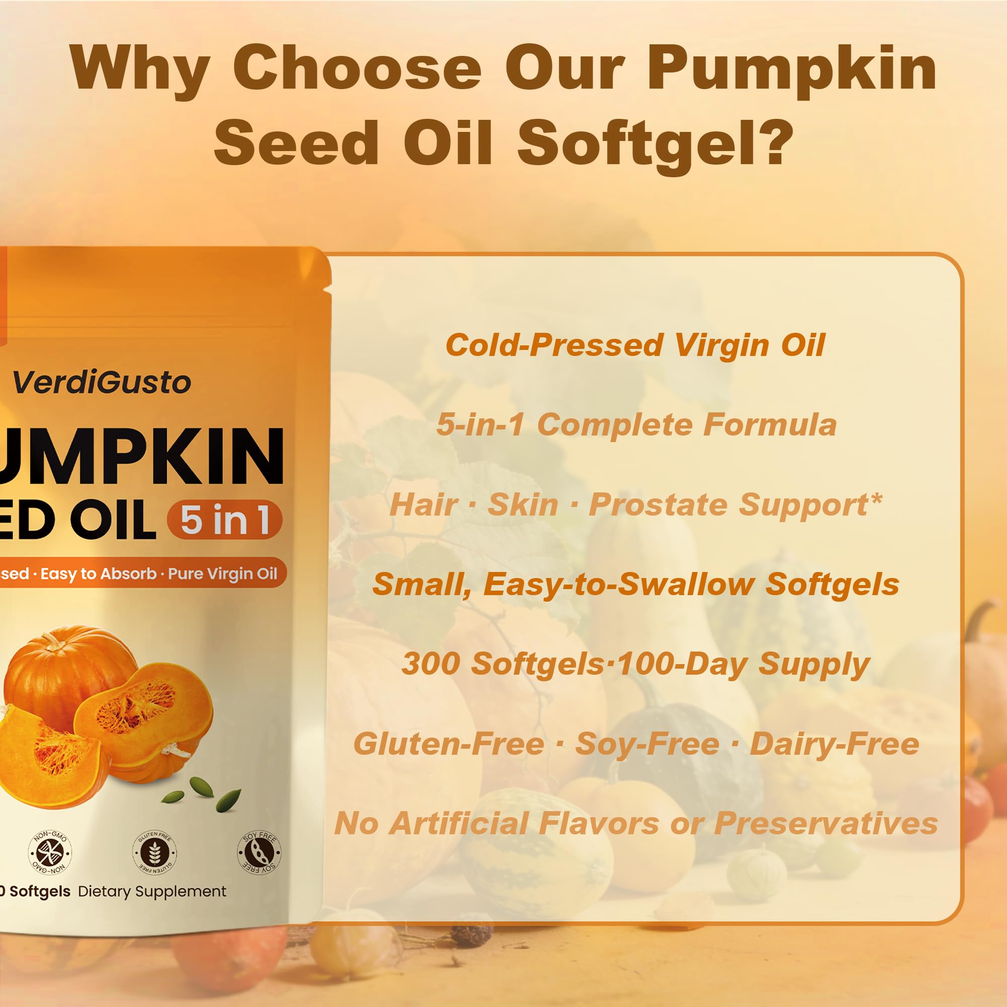 VerdiGusto Pumpkin Seed Oil Softgels with other supplements
