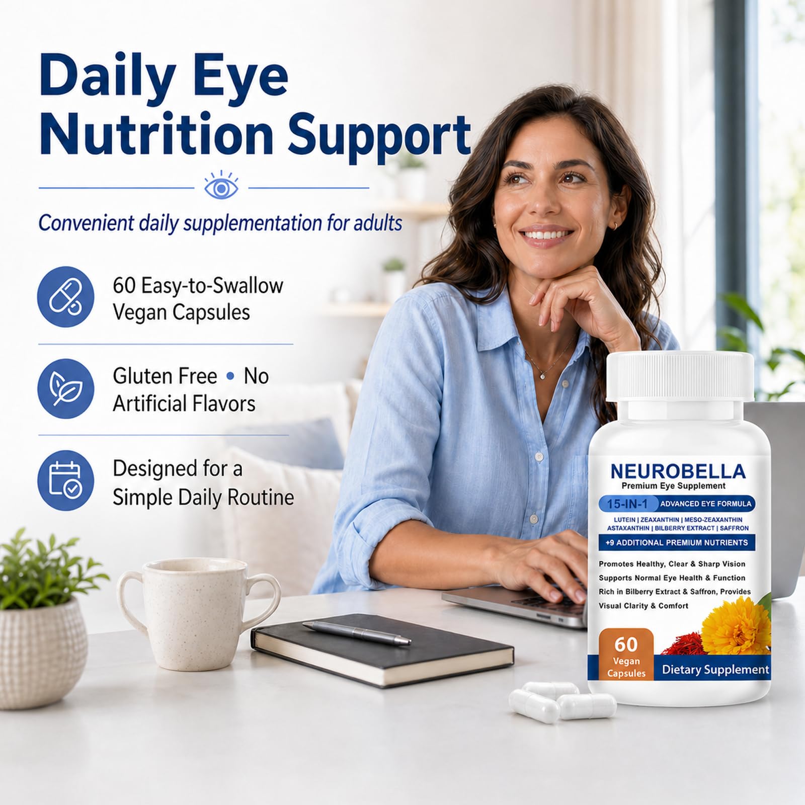 versafy Lutein 15-in-1 Eye Nutrition Capsules with measuring spoon