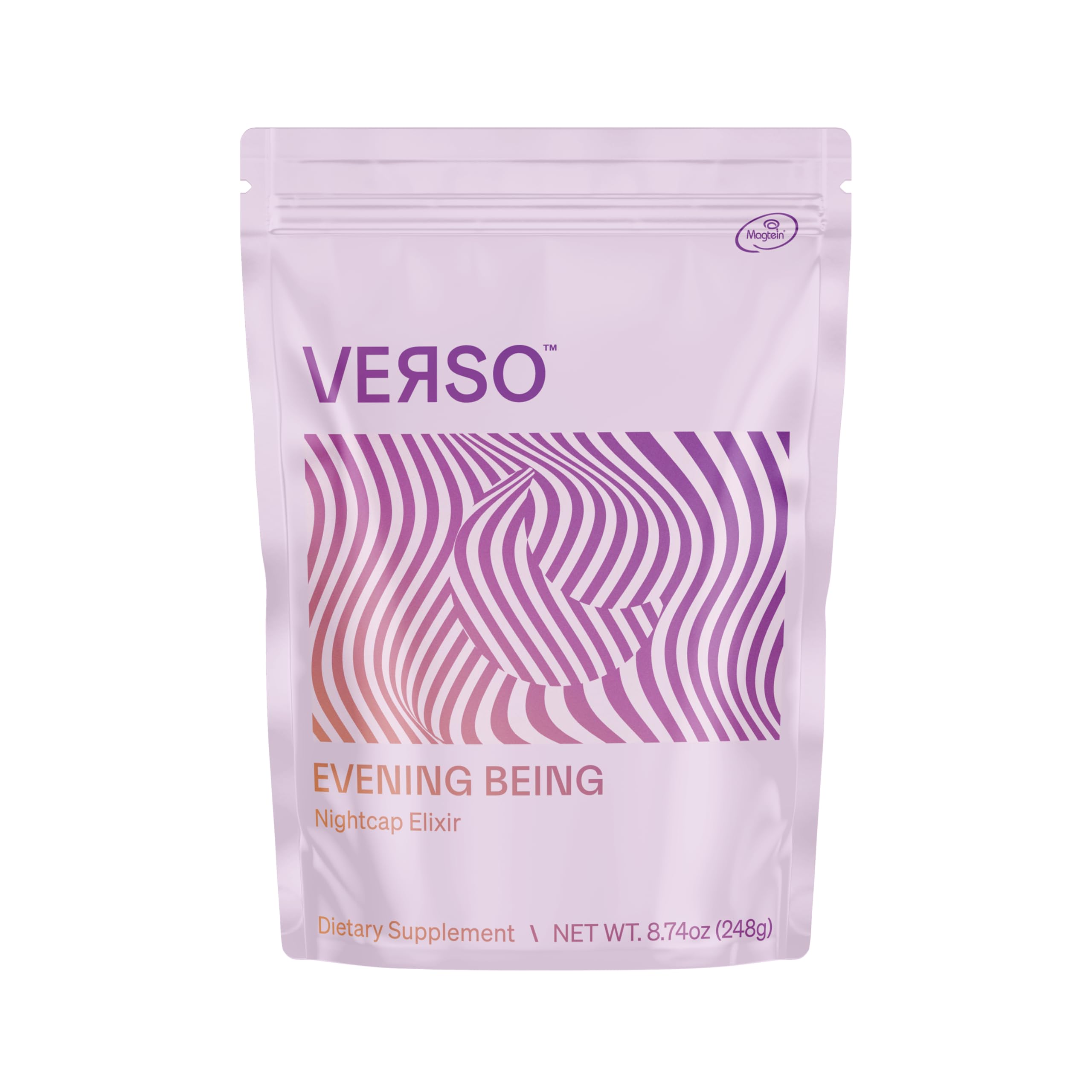 Verso Evening Being powder supplement front view with packaging