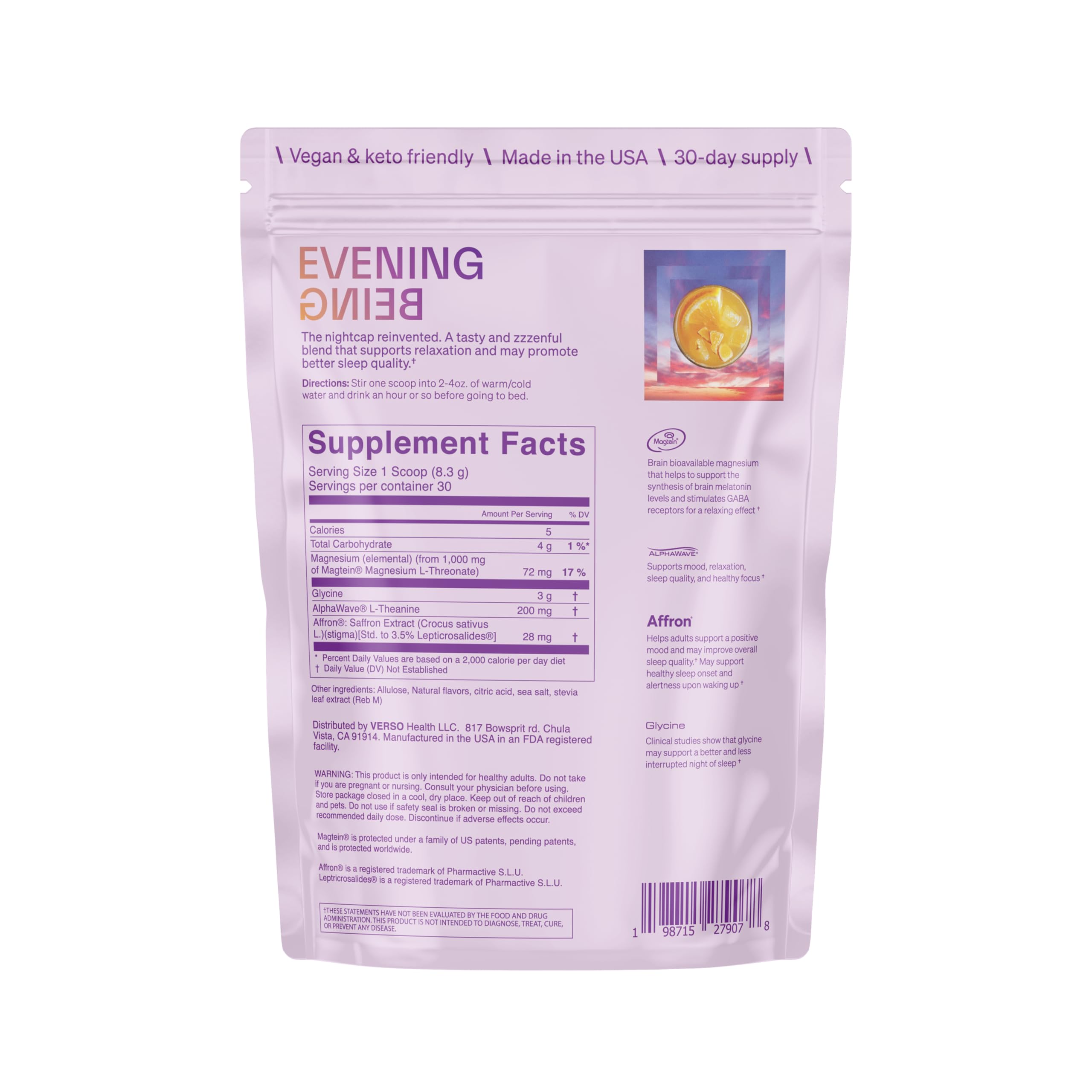 Verso Evening Being powder supplement scoop and powder close-up