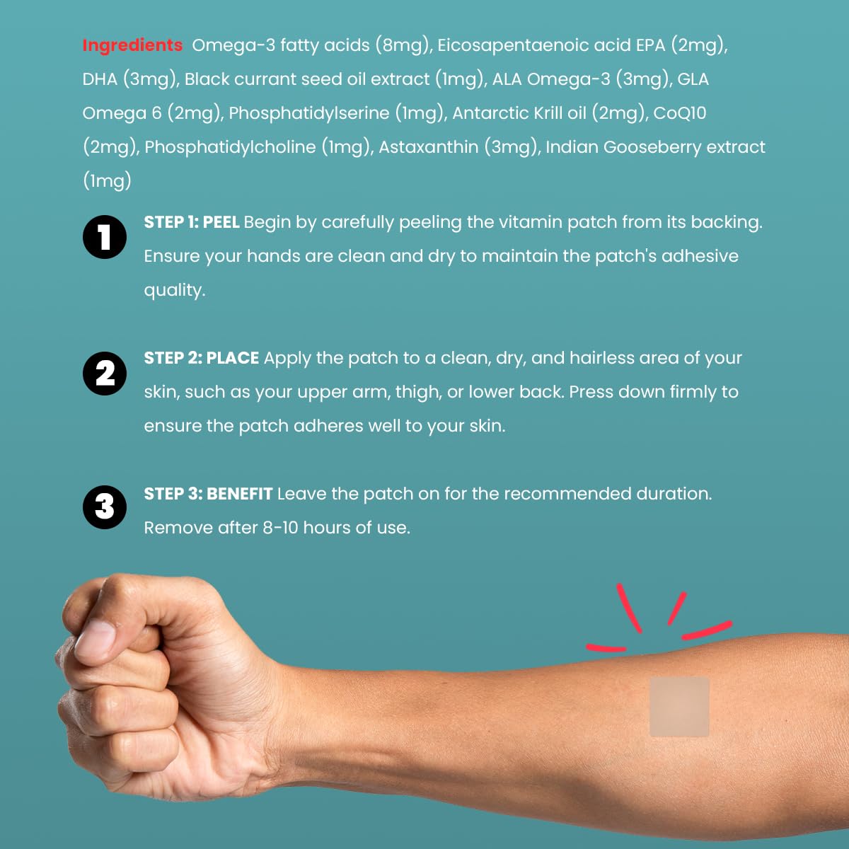 Veru Wellness Omega-3 Patch side view showing multiple patches