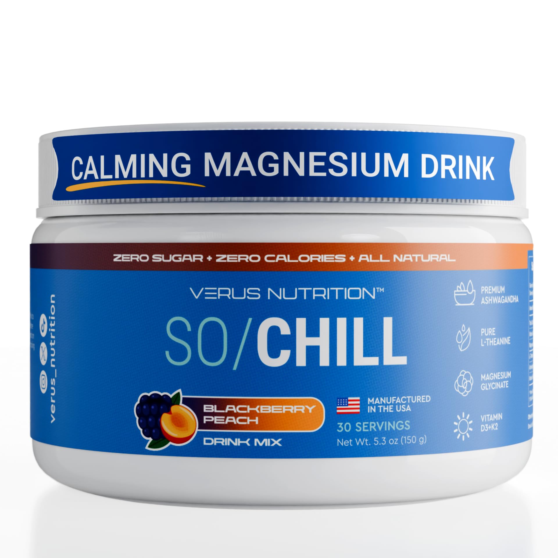 VERUS NUTRITION SoChill Powdered Drink Mix Blackberry Peach front view